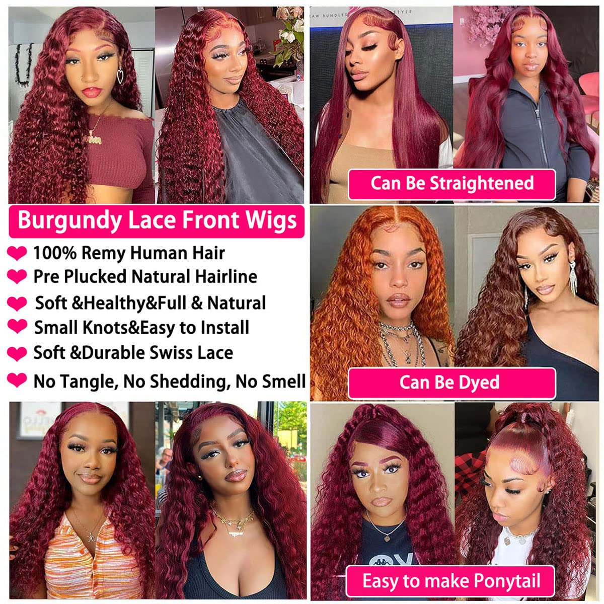 Burgundy Lace Front Wigs Human Hair Pre Plucked 99J Deep Wave Wig 13×4 HD Lace Frontal Wigs for Black Women Human Hair Red Colored Wet and Wavy