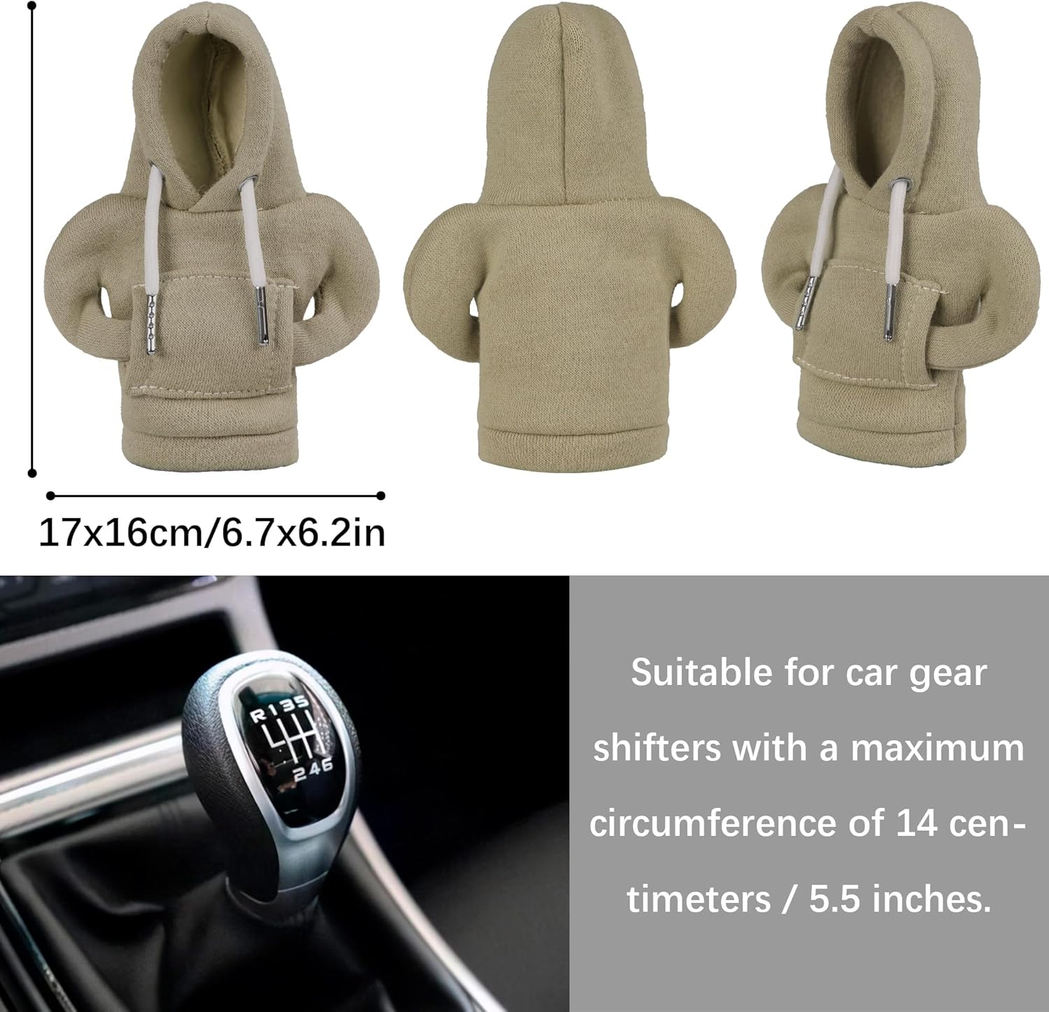 2 fundas para pomo de palanca de cambios de automóvil, color negro y gris, sudadera con capucha, suéter, accesorios interiores automotrices, ajuste