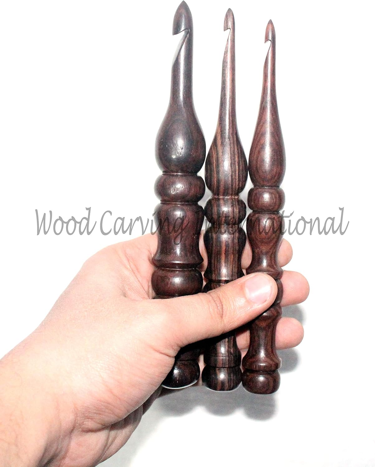 Wood Carving International – Juego de 13 ganchos de ganchillo de palisandro, juego de ganchos de ganchillo de madera para tejer y ganchillo,