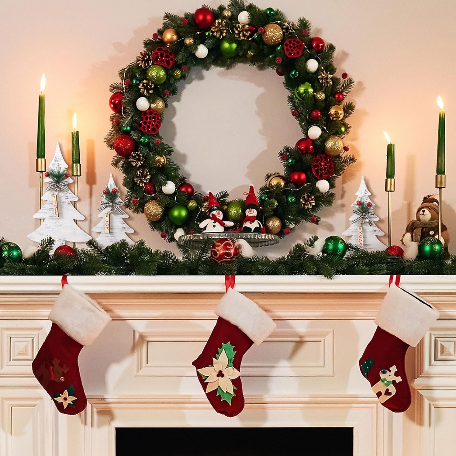 6 piezas de madera rústica para árbol de Navidad, decoración de casa de campo, árboles independientes, bandeja escalonada, decoración de mesa para