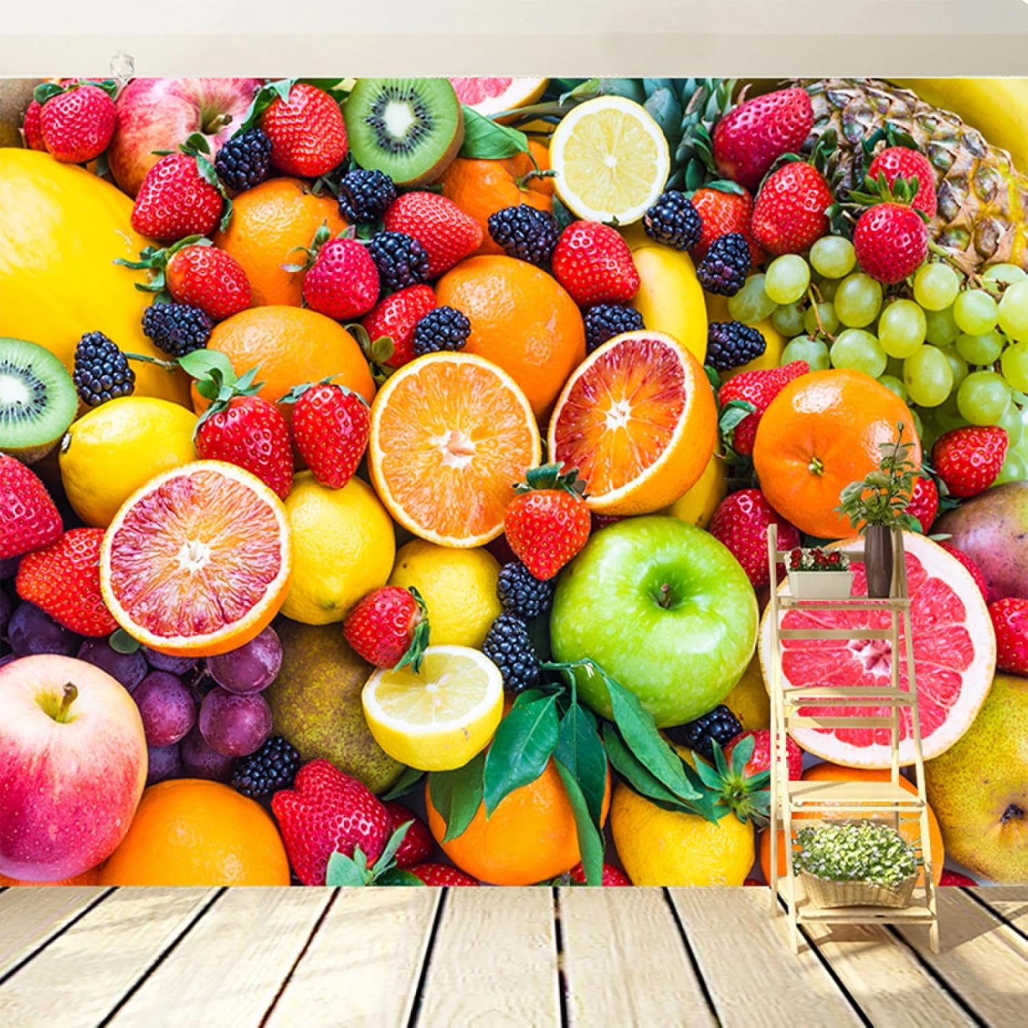Fondos de pantalla de frutas frescas, coloridos murales de pared grandes 3D de alimentos, calcomanías murales para habitación de niños, guardería,