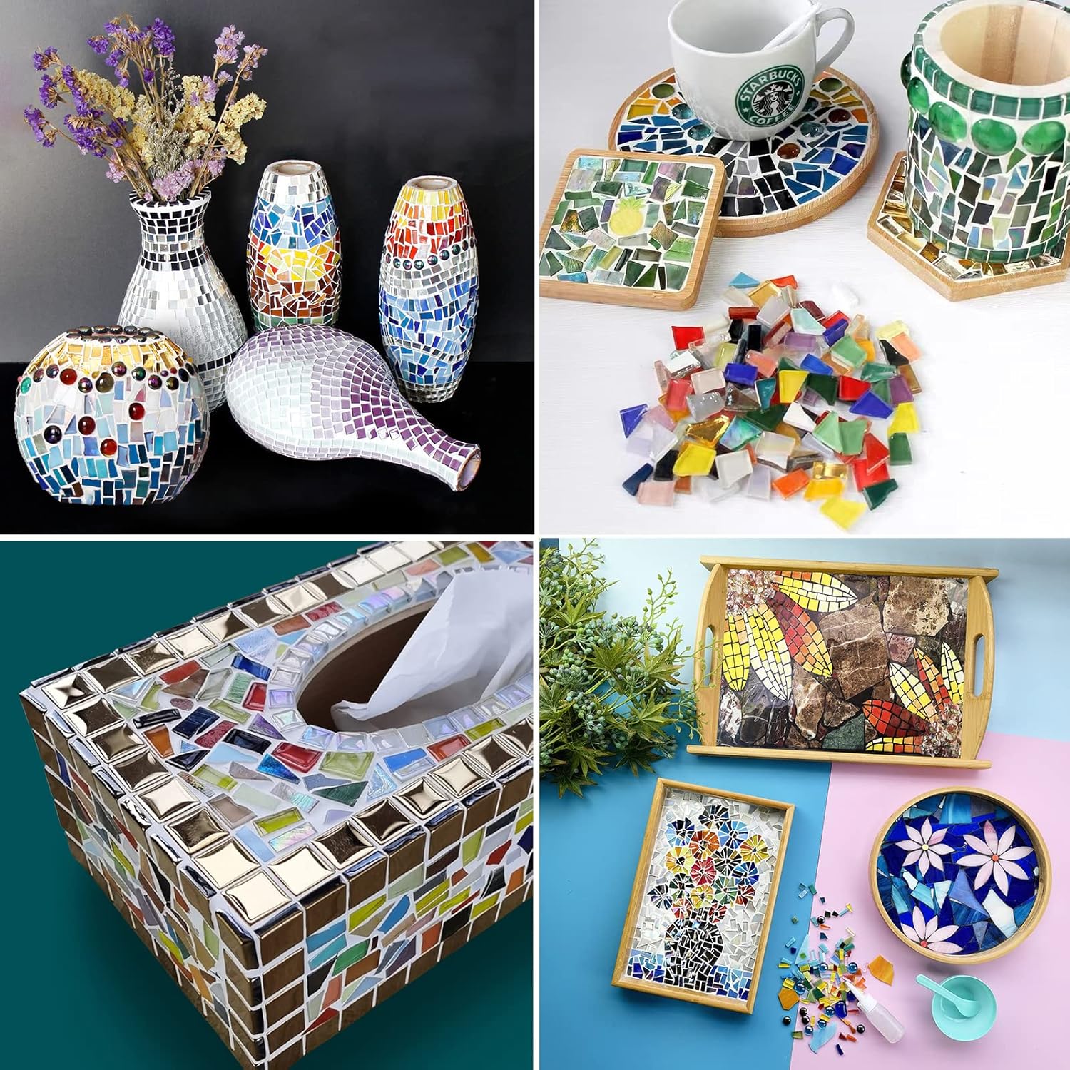 LITMIND Azulejos de mosaico de vidrio irregulares de la serie blanca para manualidades de arte, suministros de fabricación de mosaicos de 9 onzas,