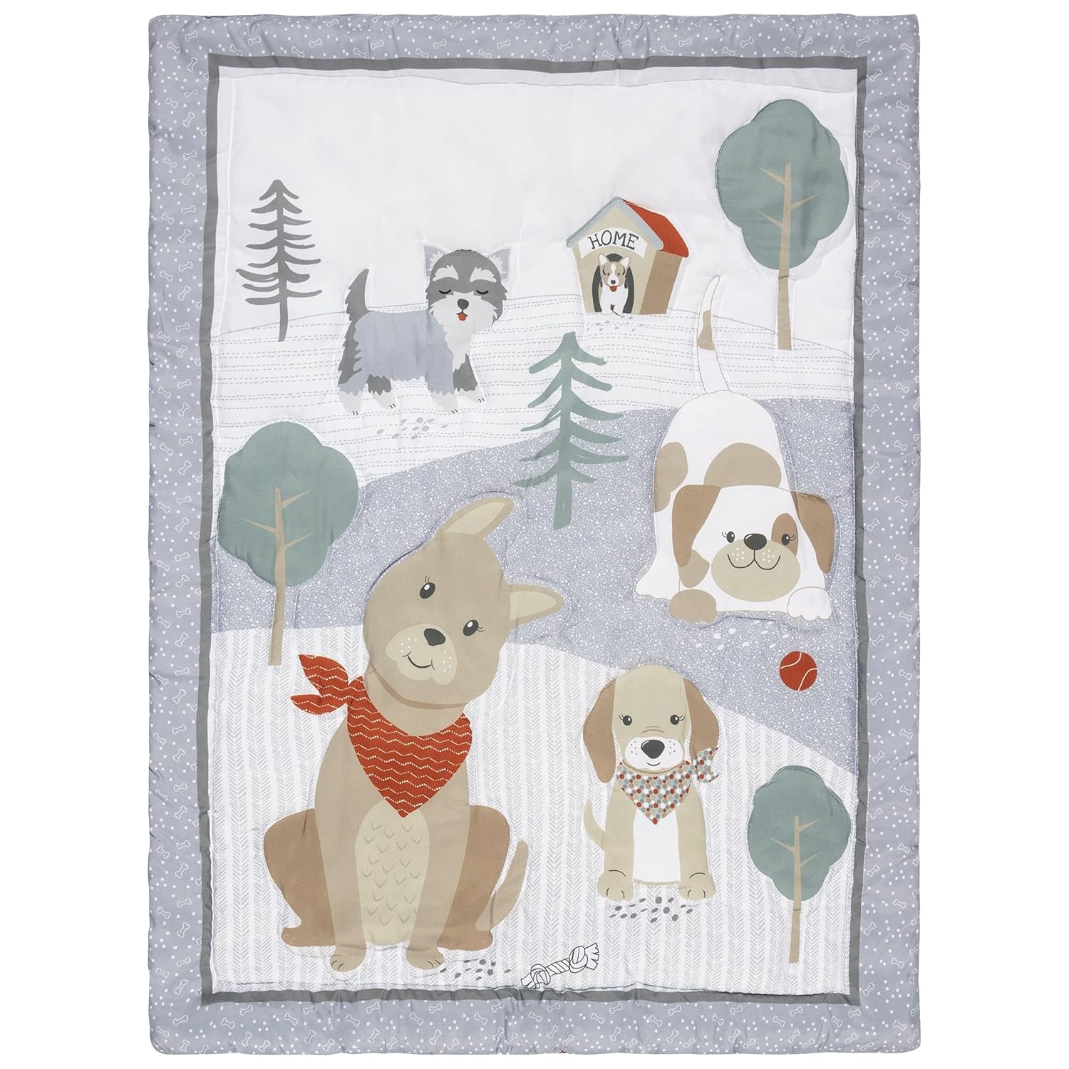 Sammy & Lou Fur-Ever Friends – Juego de ropa de cama para cuna de bebé de 4 piezas, incluye edredón, sábanas bajeras para cuna neutrales, falda de