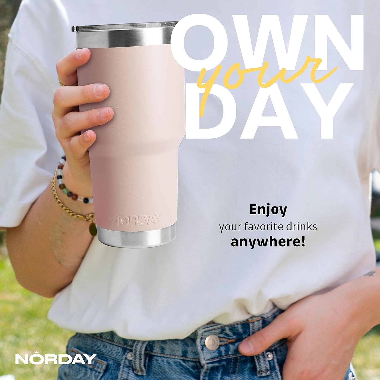 NORDAY Vaso con tapa, 30 onzas, con aislamiento de arena, de acero inoxidable, doble pared aislada al vacío, taza de café de viaje para portavasos
