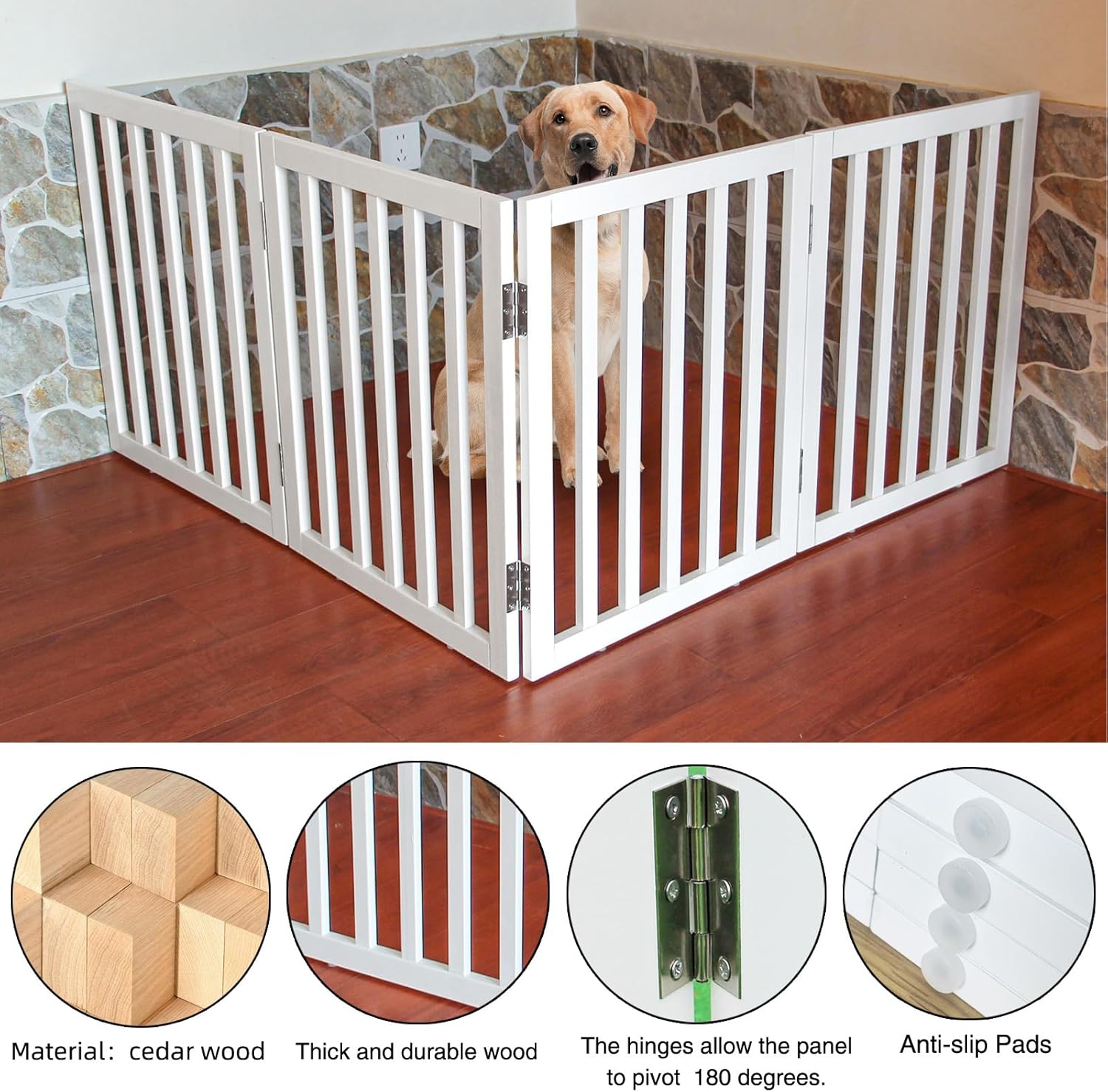 Puerta plegable independiente para perros para casa, puerta de madera extra ancha para cachorros, escaleras para perros, puertas altas para
