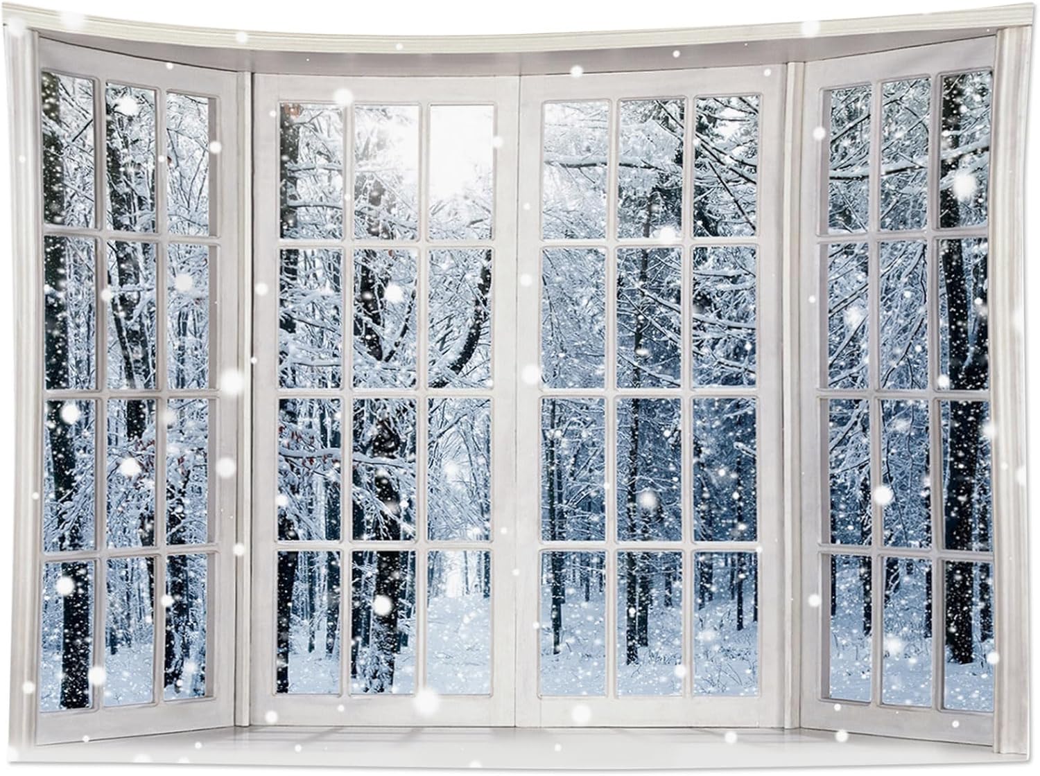 HVEST Tapiz de invierno para colgar en la pared, bosque de pinos nevados, tapiz para ventana exterior, tapiz para dormitorio, nieve blanca de