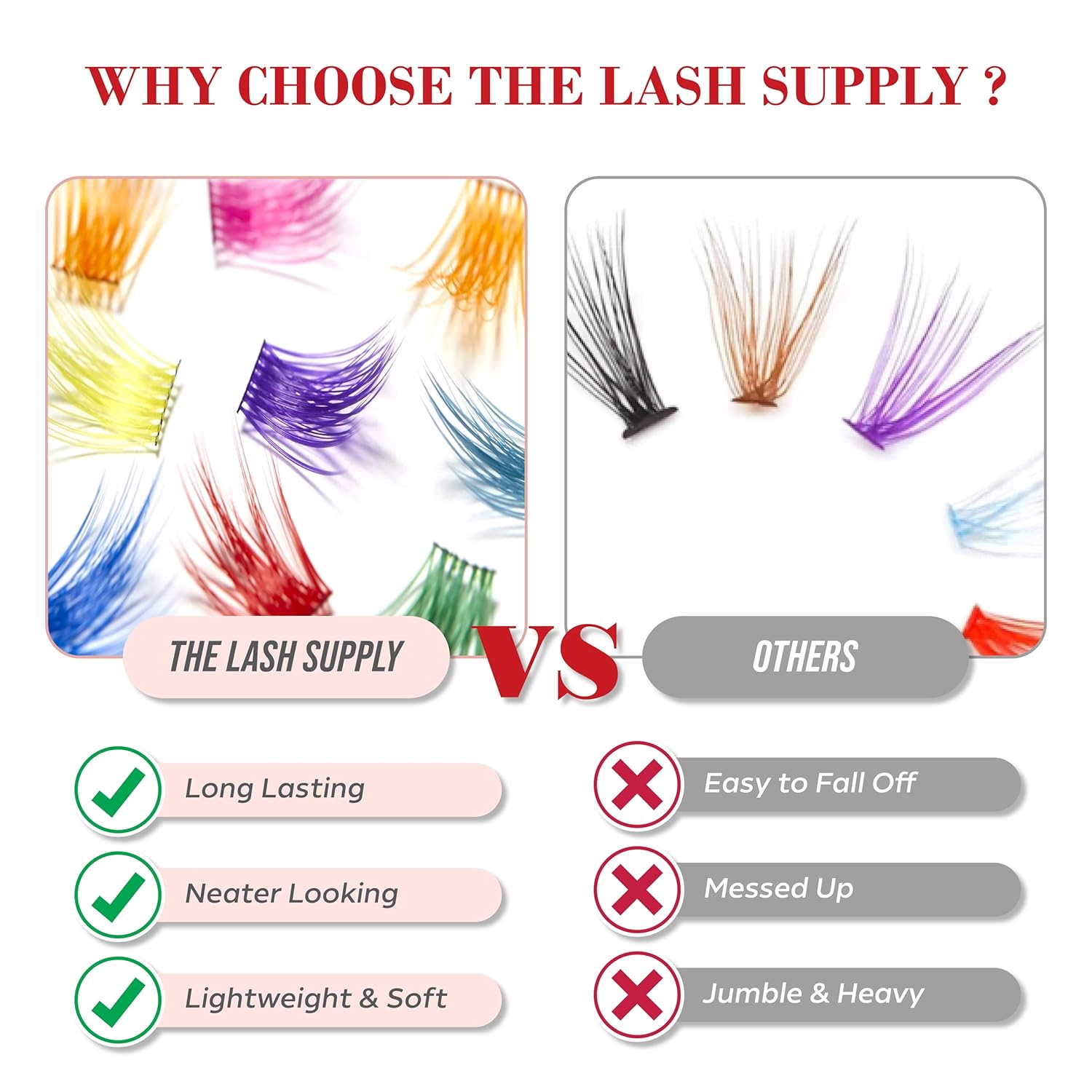 THE LASH SUPPLY Extensiones de pestañas de volumen de color para Halloween, rizo CC, 0.51-0.70 pulgadas de longitud, 0.07 de grosor, rizo natural y