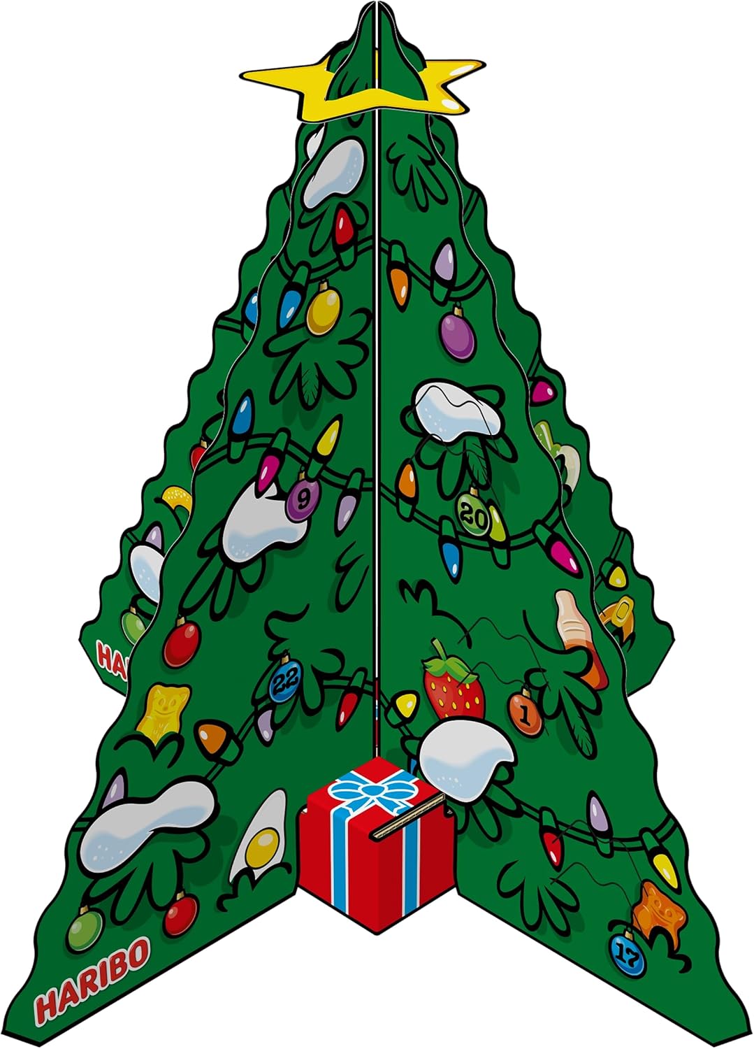 HARIBO Calendario de Adviento de dulces de árbol de Navidad, 13.55 oz