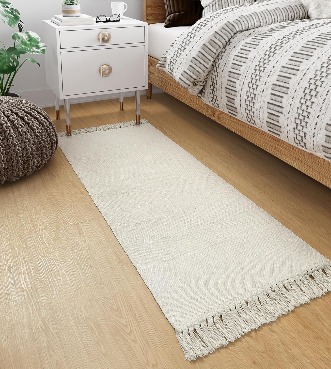 Collive Alfombra de pasillo de 2 x 5 pies, suave, lavable, alfombra de pasillo de cocina, blancobeige, contemporánea, moderna, alfombra de algodón