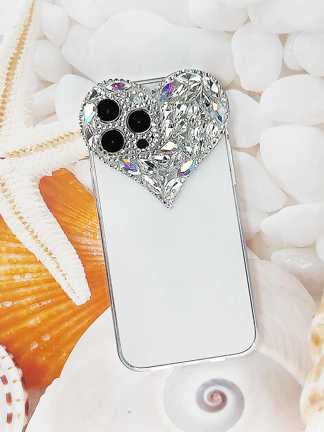 Bonita funda para iPhone 13 Mini con purpurina 3D, con gemas de corazón estéticas brillantes, bonita funda de poliuretano termoplástico suave para