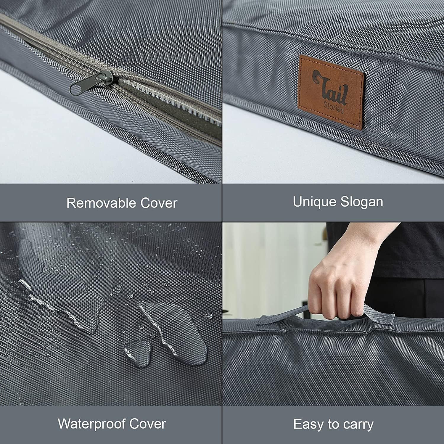 Tail Stories Cama para perros para todo tipo de clima, cama impermeable para perros grandes, cama ortopédica de espuma de huevo para mascotas con