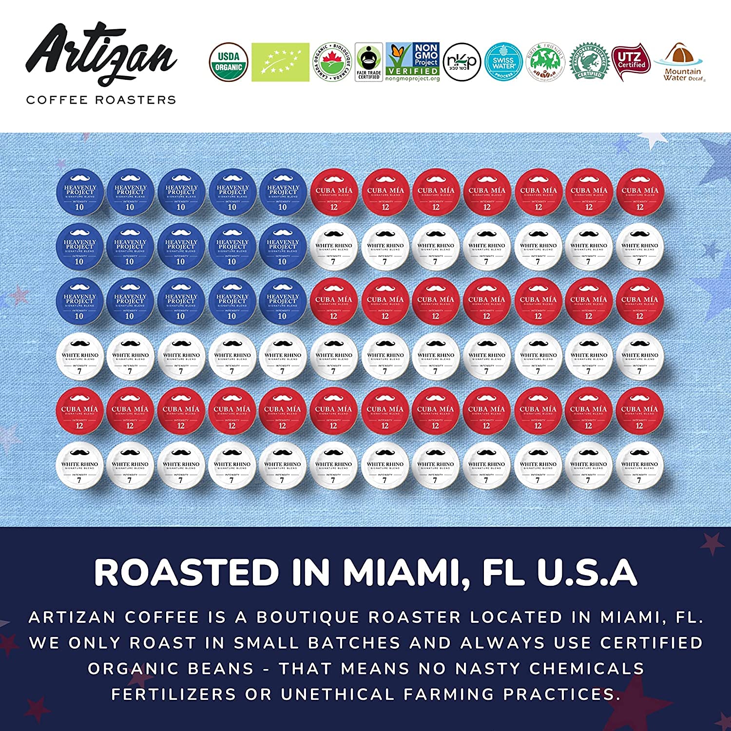 Cápsulas de café orgánico certificadas por USDA para máquinas originales Nespresso, variedad de mezclas de café expreso Artizan  Kosher de comercio