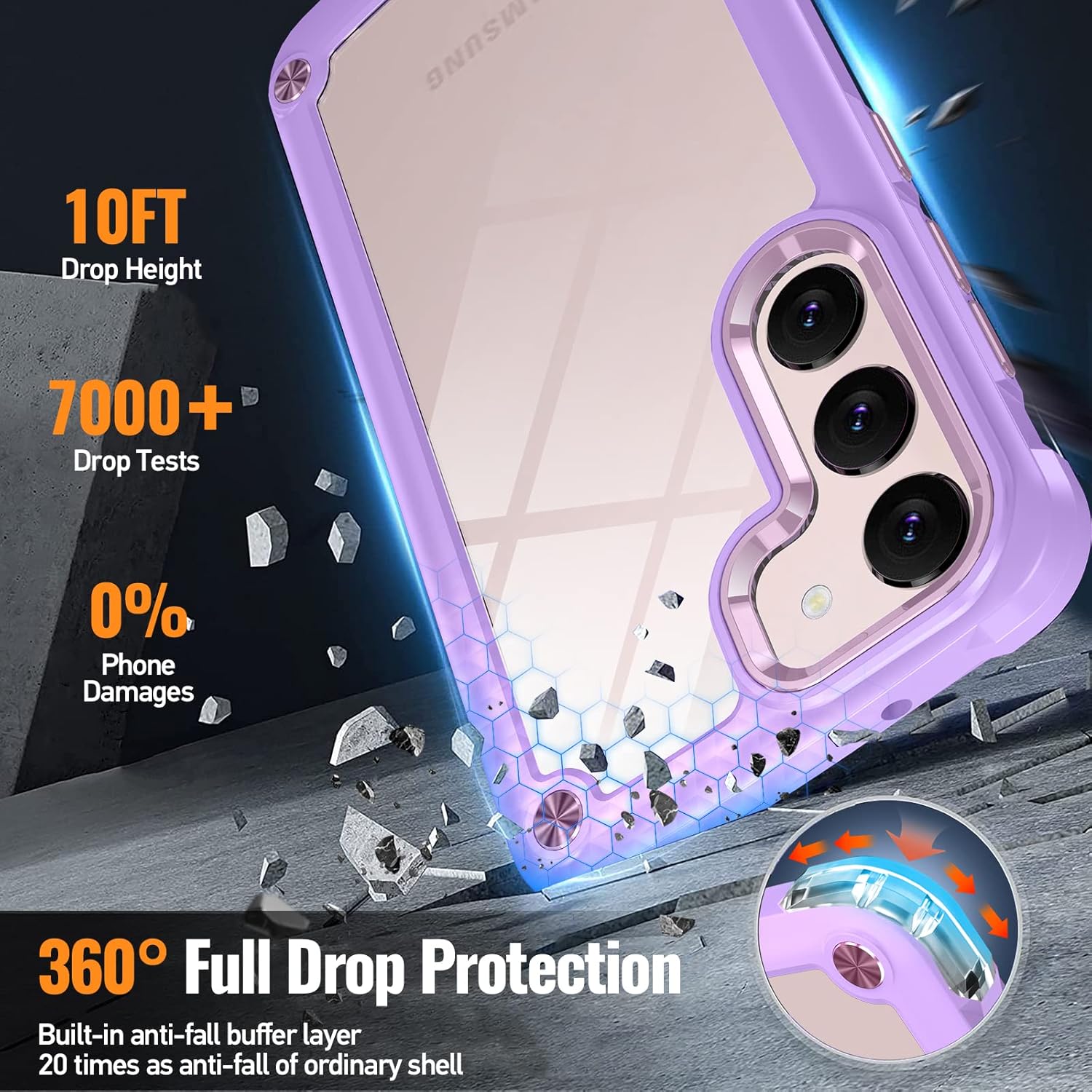 Oterkin Funda transparente para Samsung Galaxy S23+, antiamarilleo, 2 protectores de pantalla de vidrio templado, 4 bolsas de aire, a prueba de