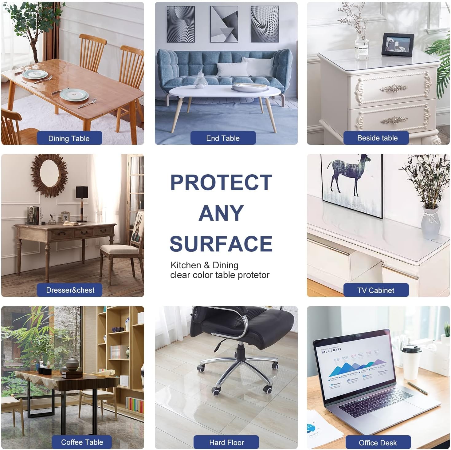 Protector de PVC transparente de 0.059in, 42 x 66 pulgadas, cubierta de plástico para escritorio, para conferencias, trabajo, mesa de escritorio, - Imagen 7