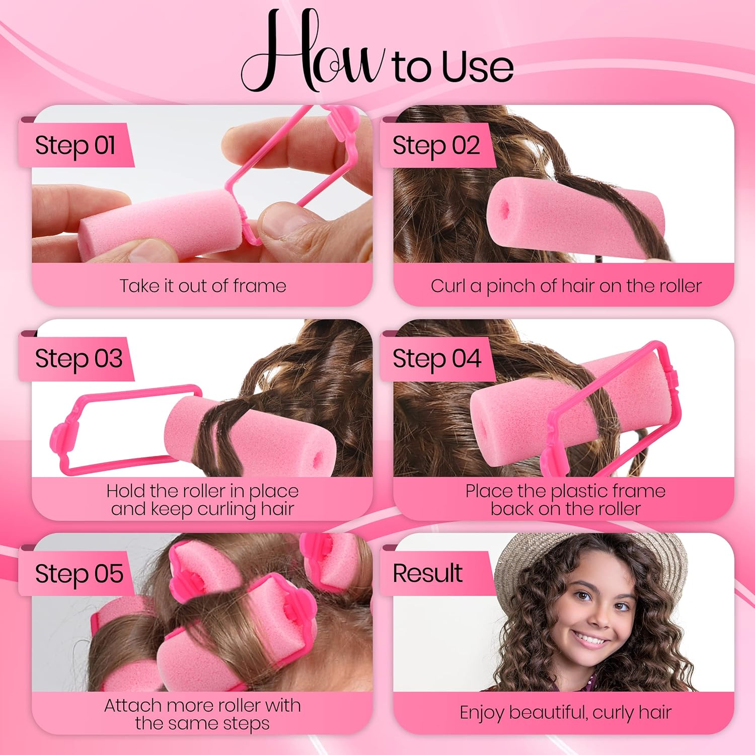 Juego de rodillos de espuma para el cabello, rizadores de cabello sin calor para dormir, autofastecedores, rizadores de ondas suaves para cabello
