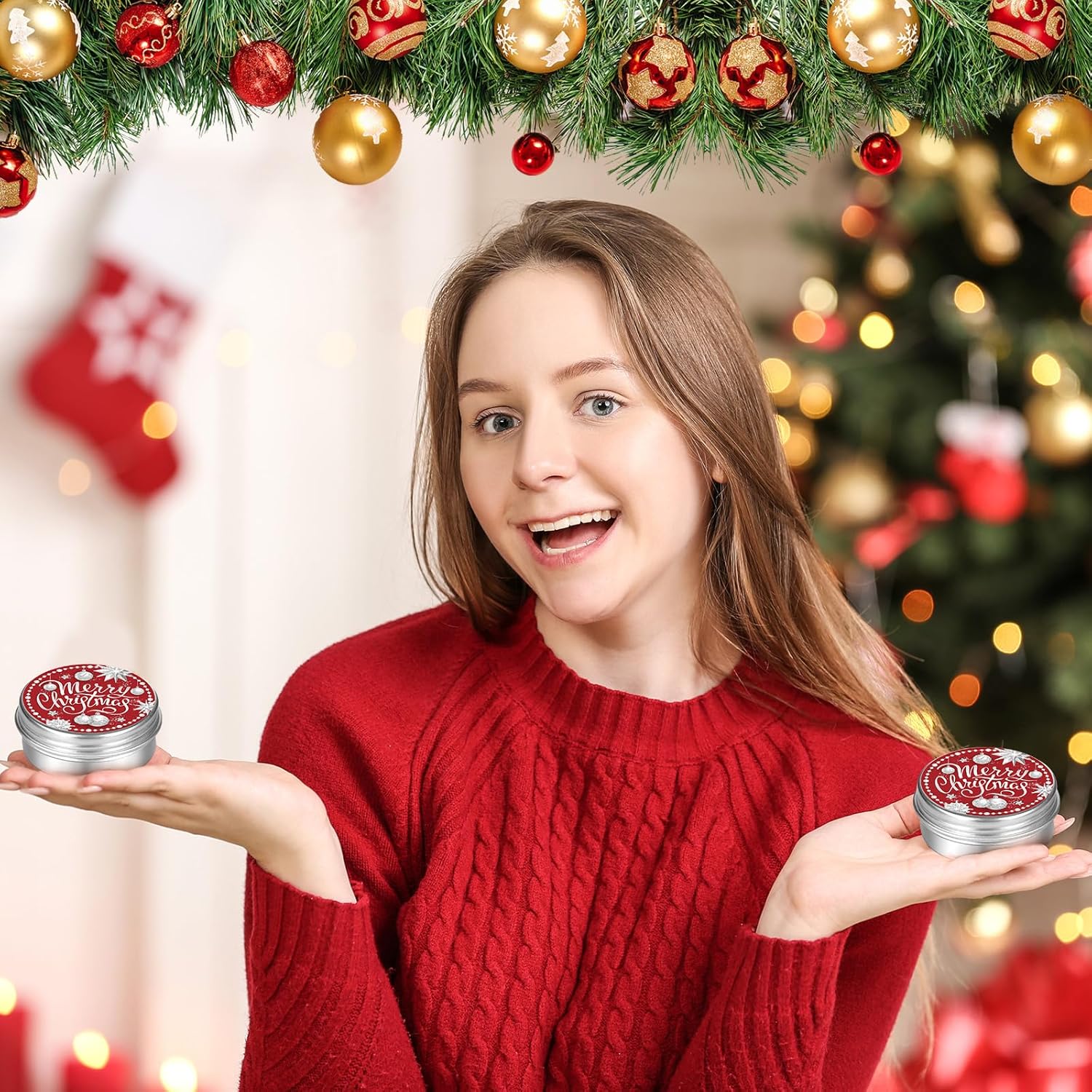 Maxcheck Bálsamo labial redondo de Navidad, 40 unidades, sabores de jazmín, bálsamo labial enlatado, hidratante, regalos de Navidad, rellenos de