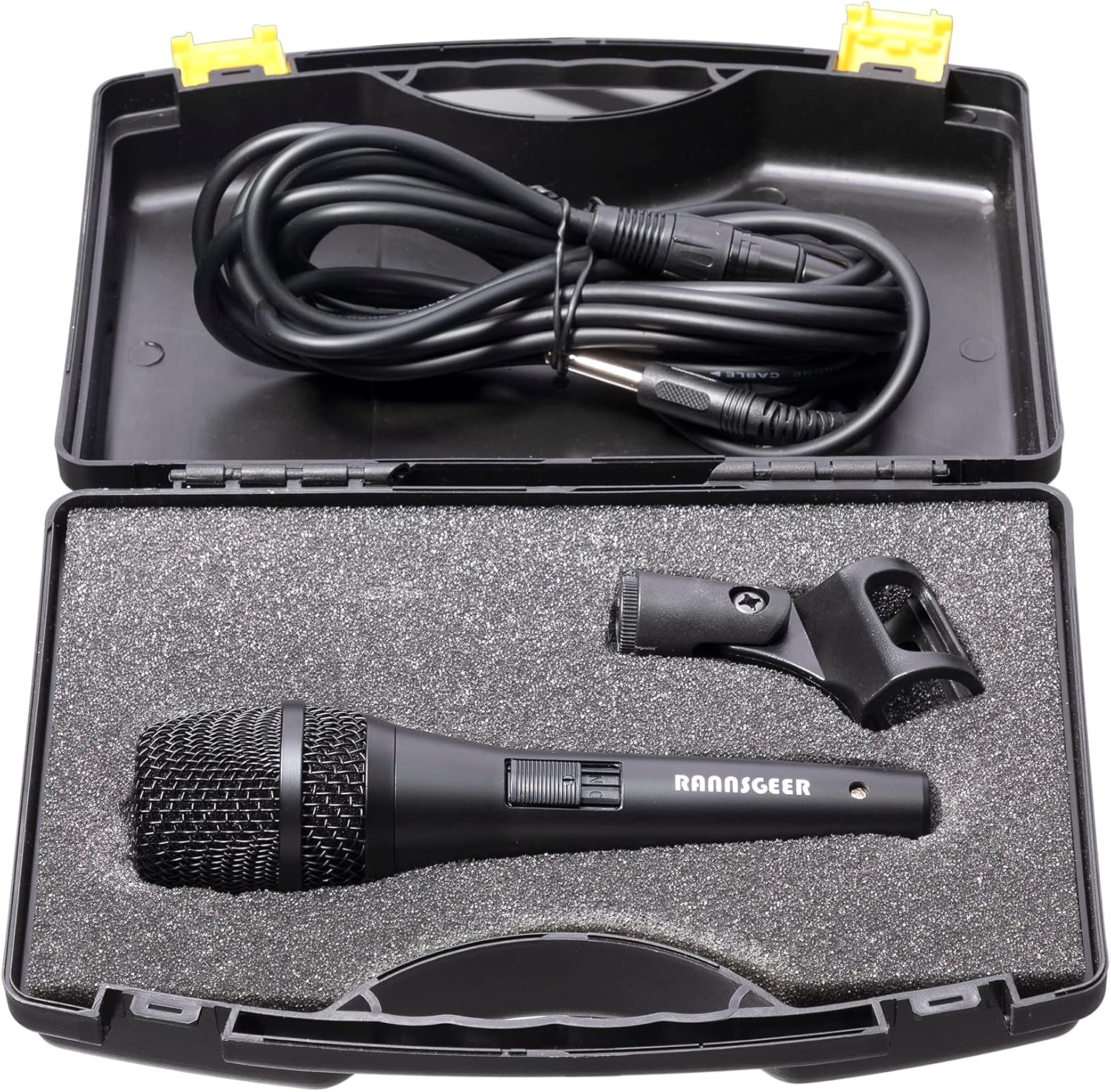 Micrófono de karaoke de mano dinámico vocal con cable y estuche de transporte (RM82B)