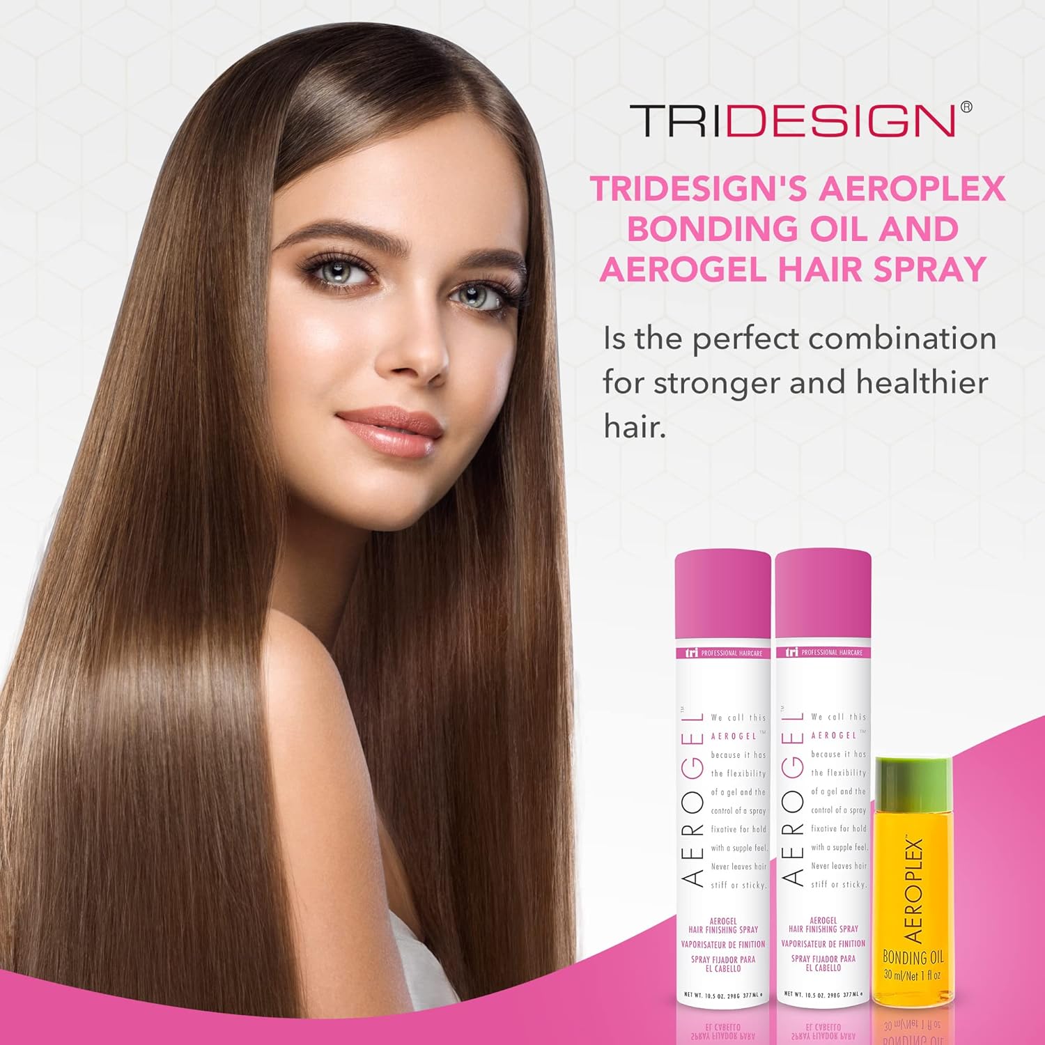TRIDESIGN Aeroplex Bonding Oil & Aerogel Hair Spray Bundle – Repara y previene la rotura para cabello seco, dañado y encrespado. Spray de acabado no