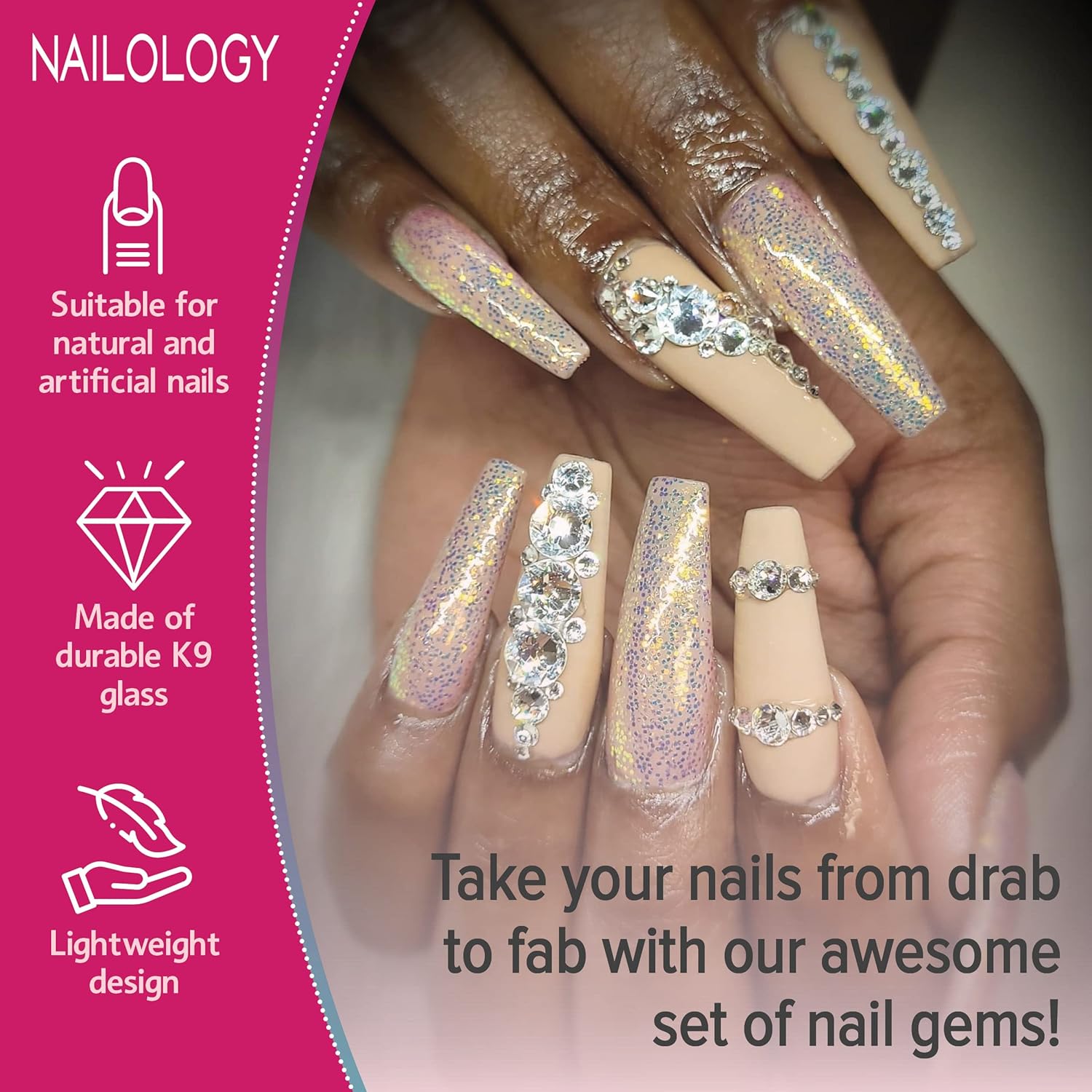 Nail Art – Diamantes de imitación de uñas de Nailology, suministros de arte de uñas, joyas de decoración de uñas para arte de uñas 3D, accesorios de