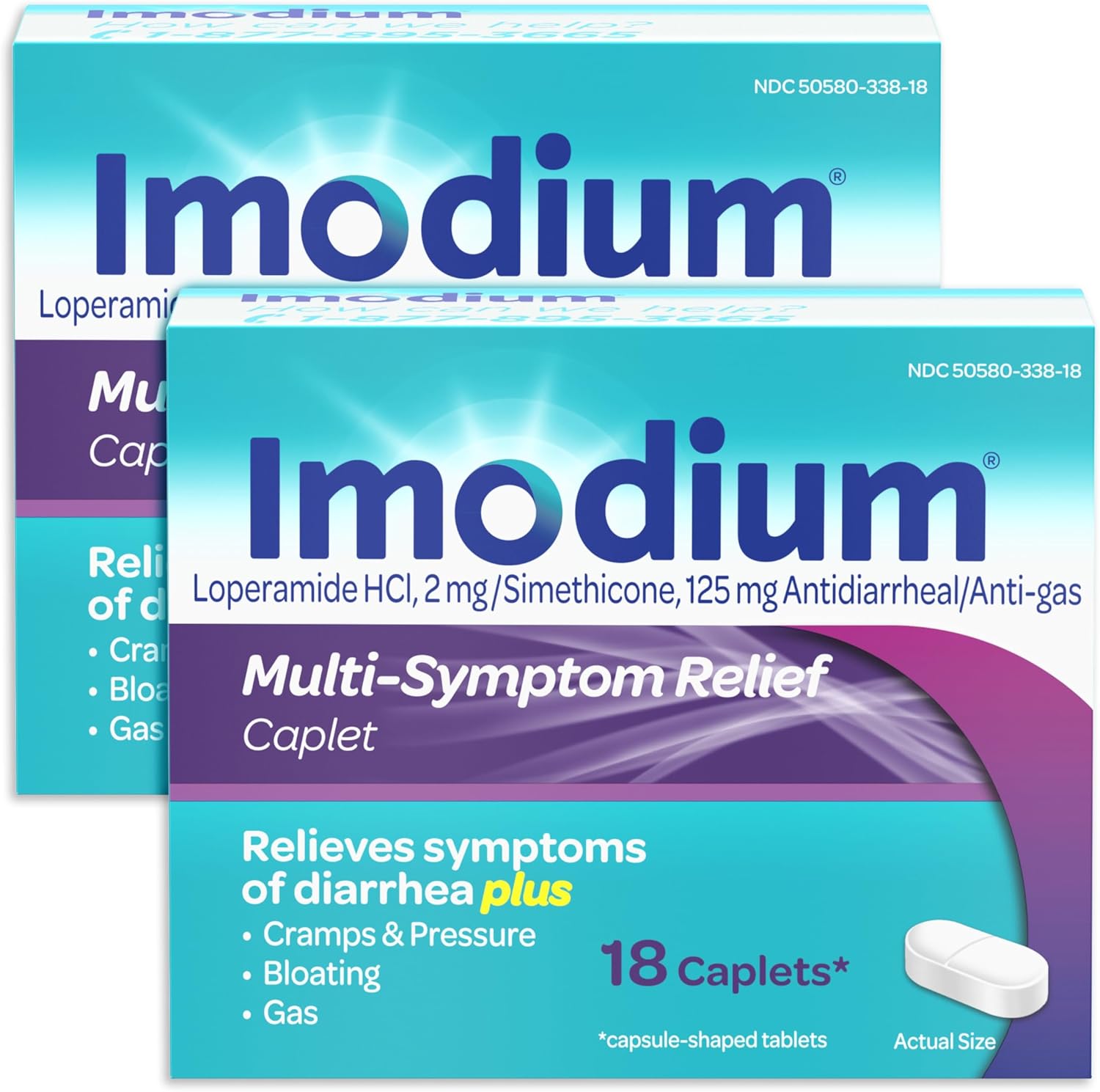Imodium Cápsulas de alivio multisíntoma con clorhidrato de loperamida y simeticona, medicamento antidiarreico para el tratamiento de diarrea, gases,