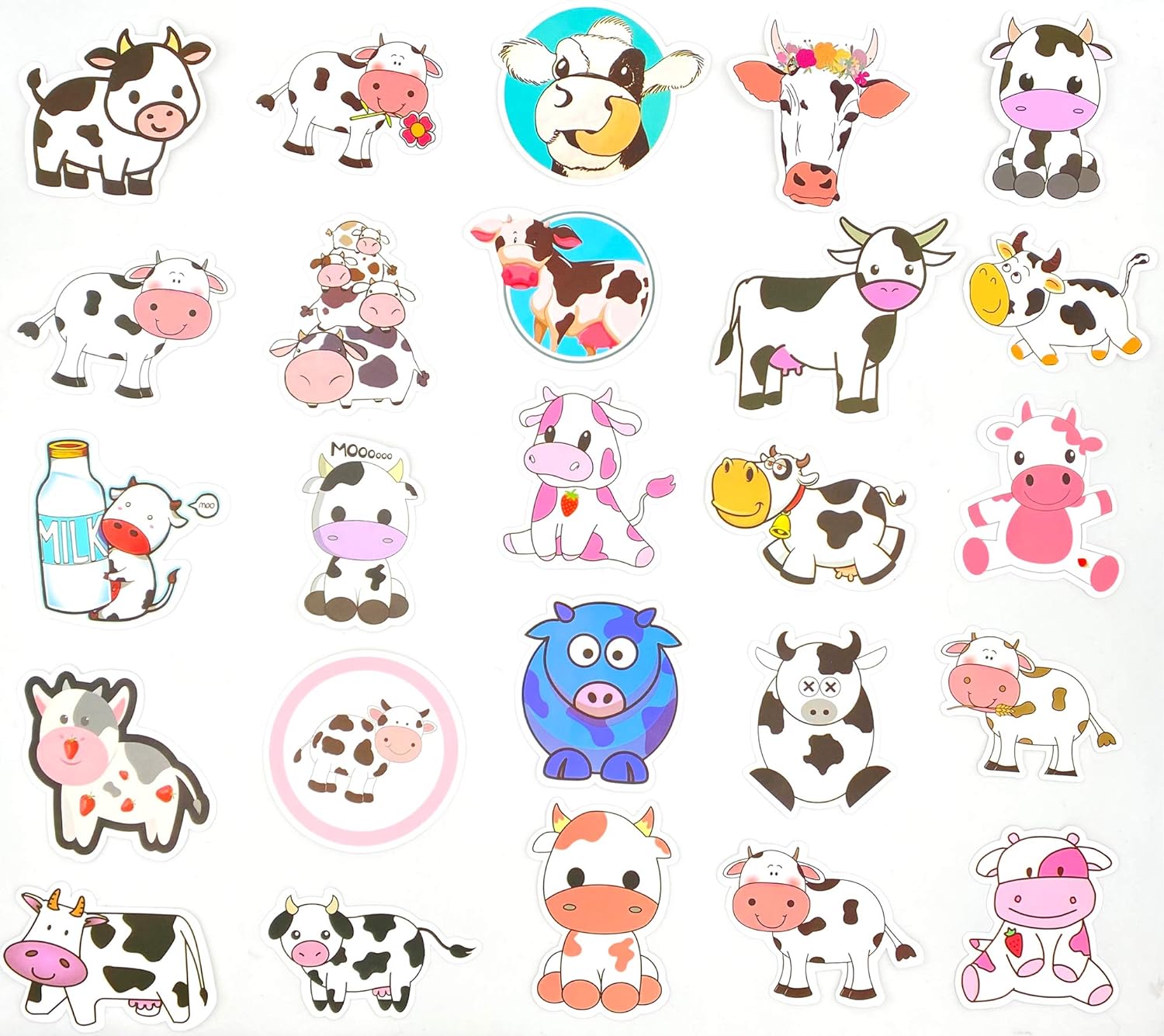 Aowplc Paquete de 50 calcomanías de vaca, vinilo impermeable lindo animal de dibujos animados para niños