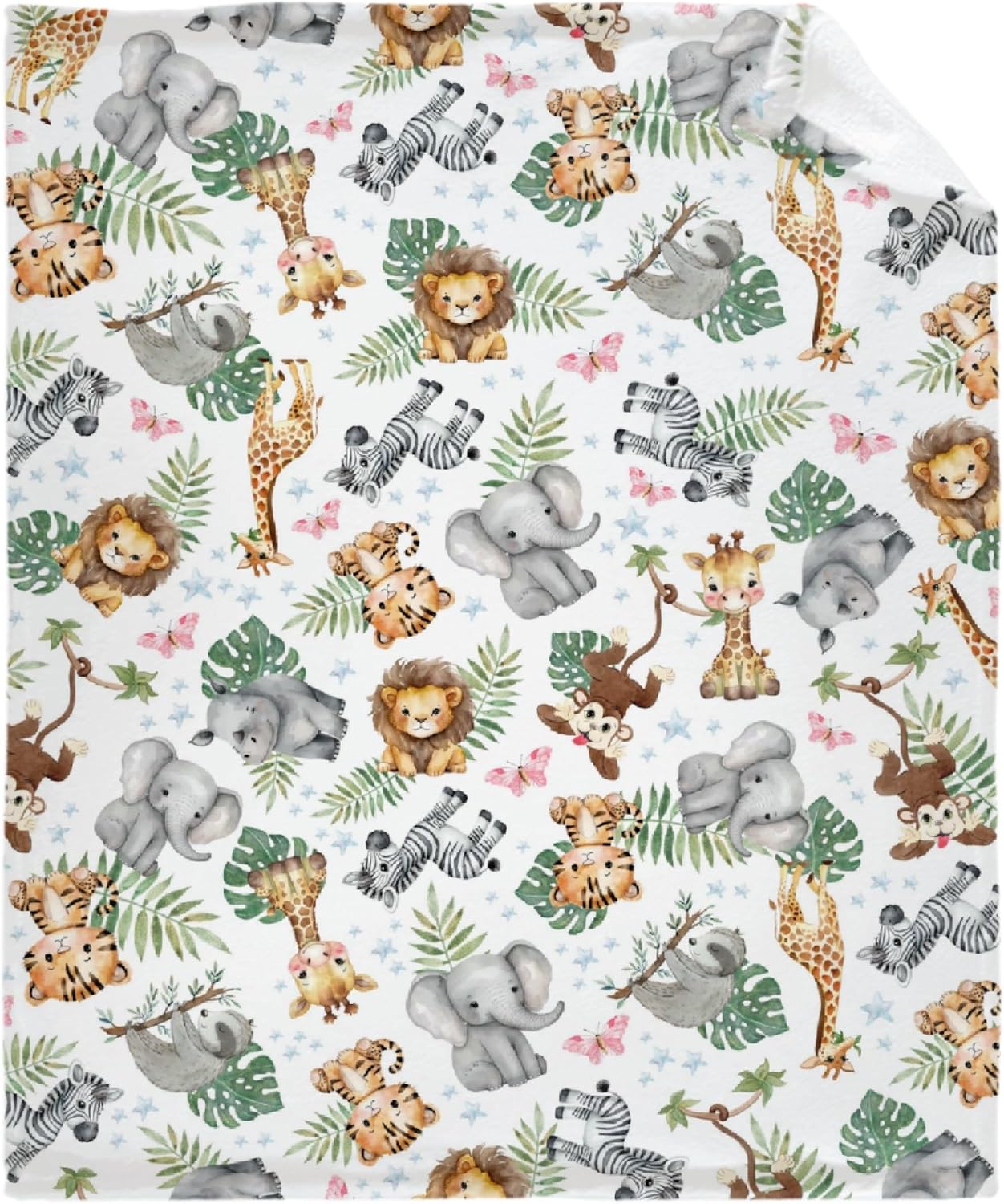 Linda manta de franela de animales de la selva, súper suave y ligera, para niños, adultos, adecuada para sofá, cama, campamento, viajes, todas las