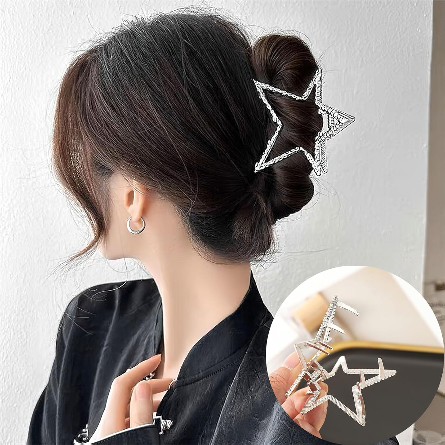 AUOCATTAIL 3 pinzas para el cabello con forma de estrella hueca, clip de tiburón de metal, pinzas antideslizantes de sujeción fuerte para mujeres y