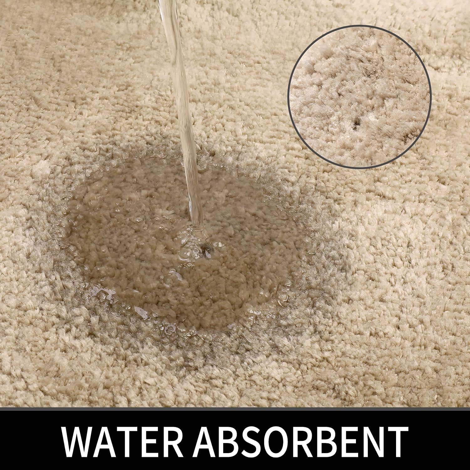 Alfombras de baño para inodoro contorneadas en forma de U, antideslizantes y absorbentes, ultra suaves, gruesas, lavables a máquina (beige, 20 x 24