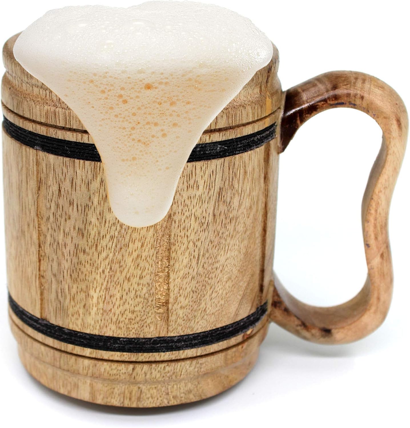 Taza de cerveza de madera hecha a mano, taza de acero inoxidable, jarra de cerveza natural tallada, barril antiguo, accesorios de barra vintage
