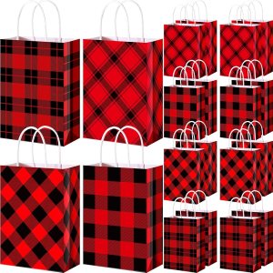 Zhanmai 120 bolsas de regalo de Navidad, color negro y rojo, bolsas de papel kraft de búfalo a cuadros, bolsa de papel kraft de Navidad, bolsas de Zhanmai 120 bolsas de regalo de Navidad, color negro y rojo, bolsas de papel kraft de búfalo a cuadros, bolsa de papel kraft de Navidad, bolsas de