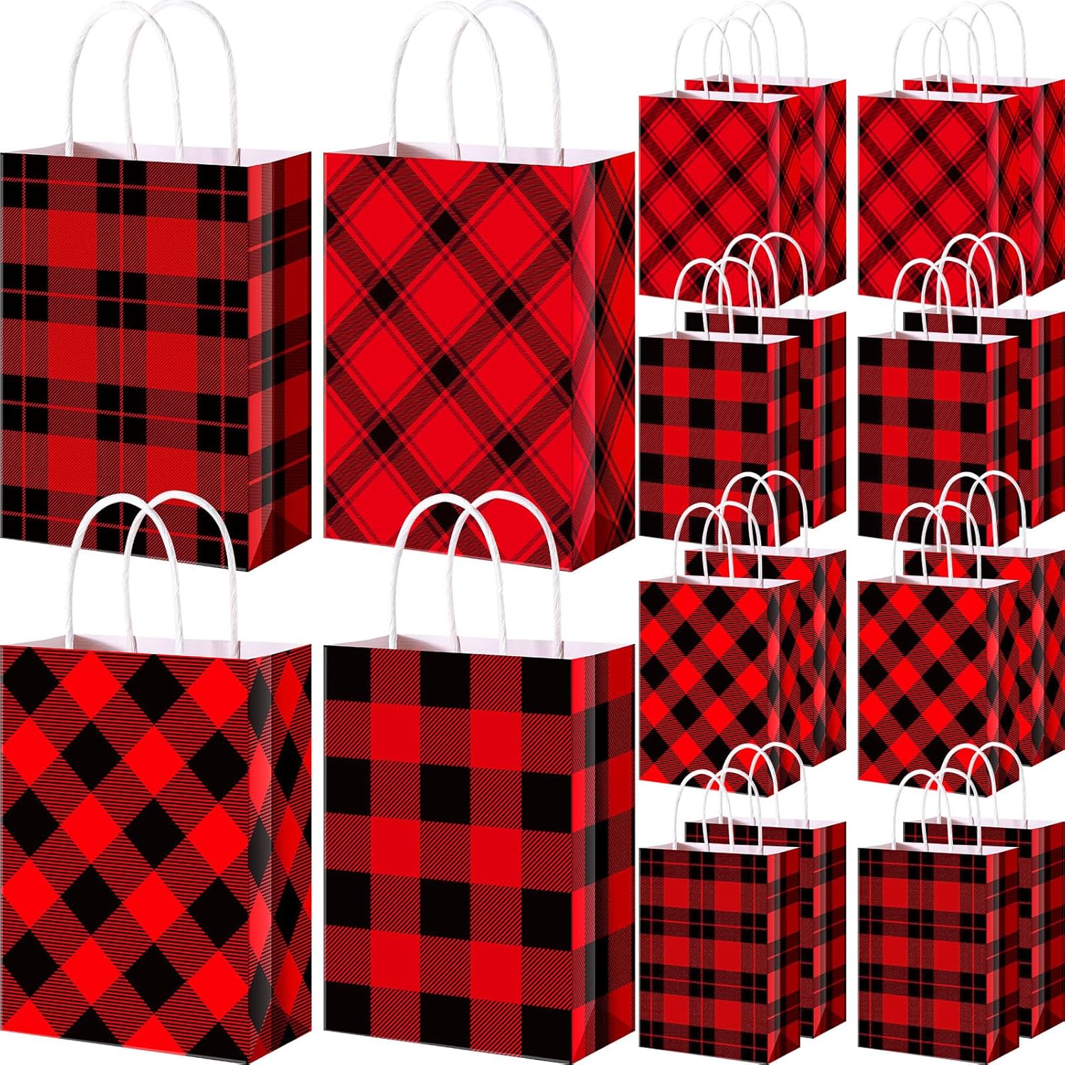 Zhanmai 120 bolsas de regalo de Navidad, color negro y rojo, bolsas de papel kraft de búfalo a cuadros, bolsa de papel kraft de Navidad, bolsas de