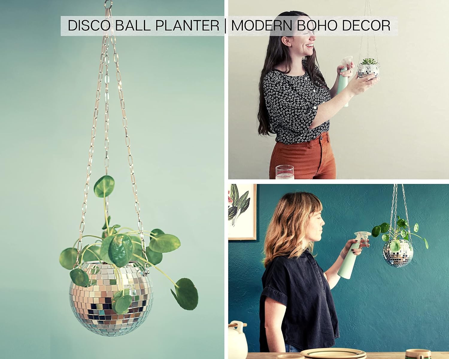DADO Maceta de bola de discoteca de 4 pulgadas, maceta de discoteca para plantas de interior, colgador de plantas de bola de discoteca, macetas