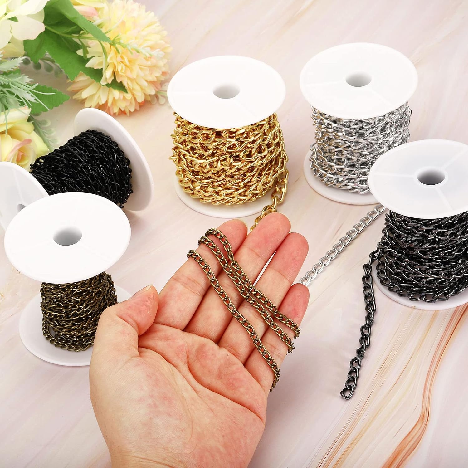 PATIKIL Cadena de eslabones cubanos torcidos con carrete de 0.236 x 0.138 x 0.039 in para hacer joyas, accesorios de pulsera, collares, pulseras,
