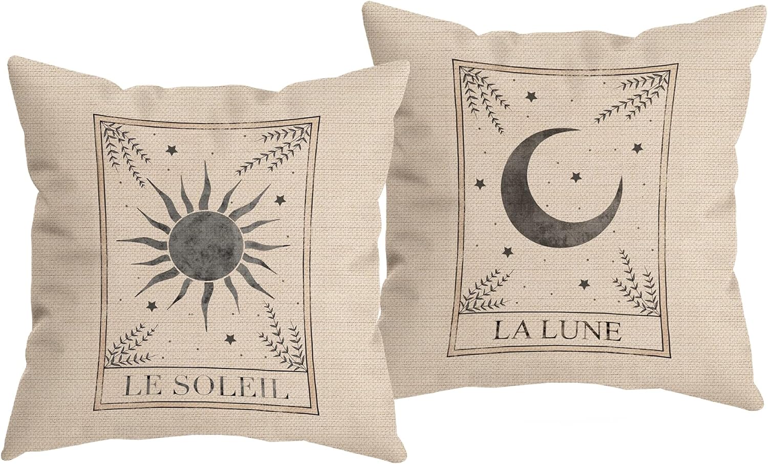 Le Soleil La Luna Tarot Sun and Moon Mystic – Juego de 2 fundas de almohada decorativas, regalos para los amantes del tarot, funda de almohada de
