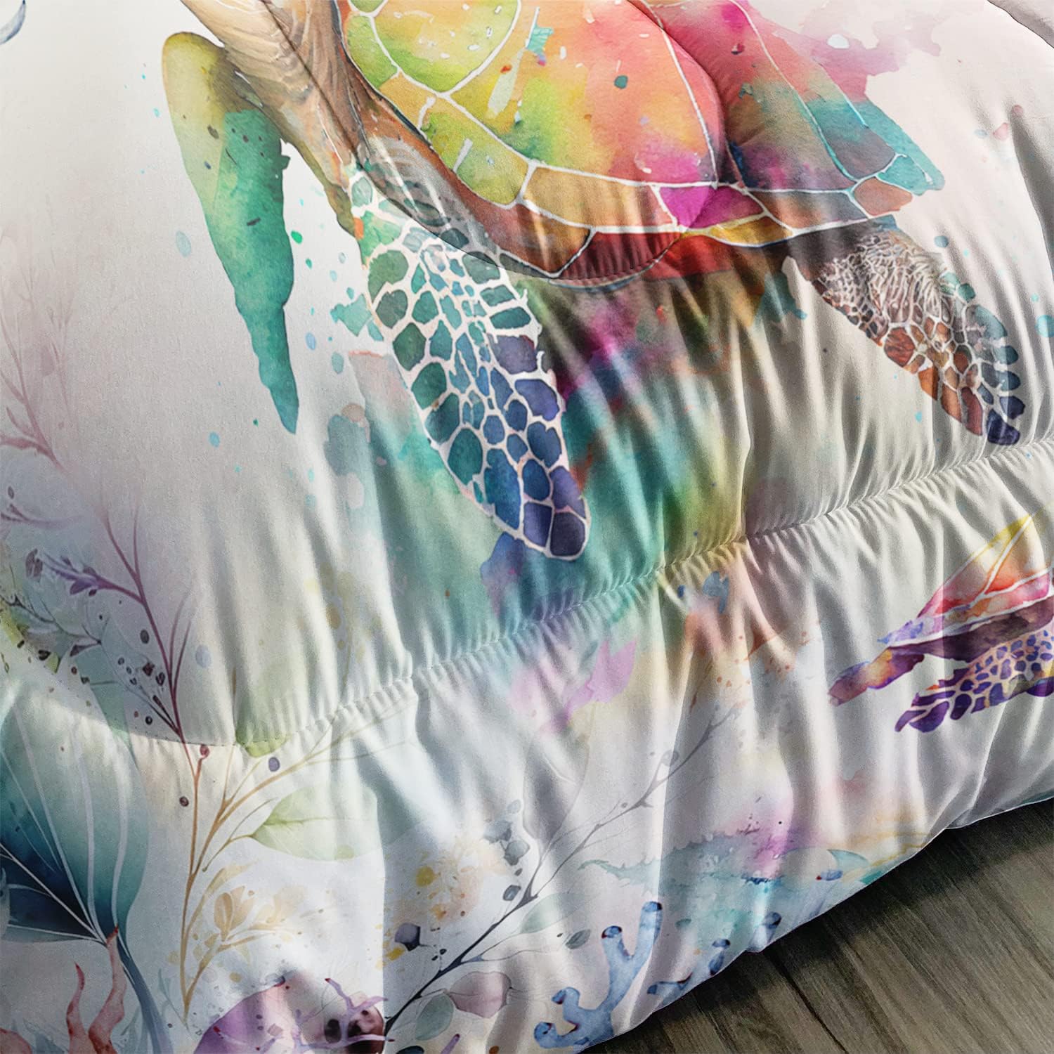 CVHOUSE Juego de edredón de tortuga marina, tamaño individual, juego de ropa de cama de tortuga oceánica para niños, juego de edredón de tortuga