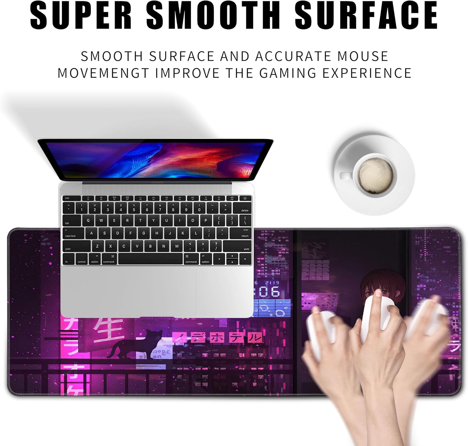 Alfombrilla de mouse para juegos de anime morado, XL, extendida, japonesa, grande, alfombrilla de escritorio de 31.5 x 11.8 pulgadas, alfombrilla de