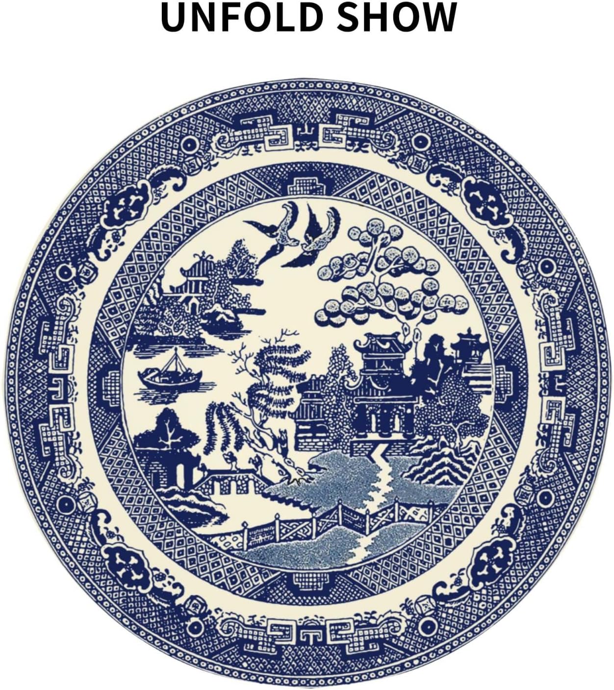 Mantel redondo de 50 pulgadas, resistente, reutilizable, lavable, estilo oriental, azul chino, sauce, mantel redondo para comedor, cocina, fiestas