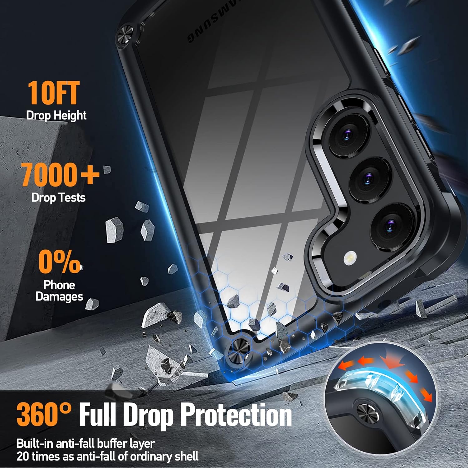 Oterkin Funda transparente para Samsung Galaxy S23 Plus, 20X antiamarilleamiento S23 Plus con 2 protectores de pantalla de vidrio templado, 4 bolsas