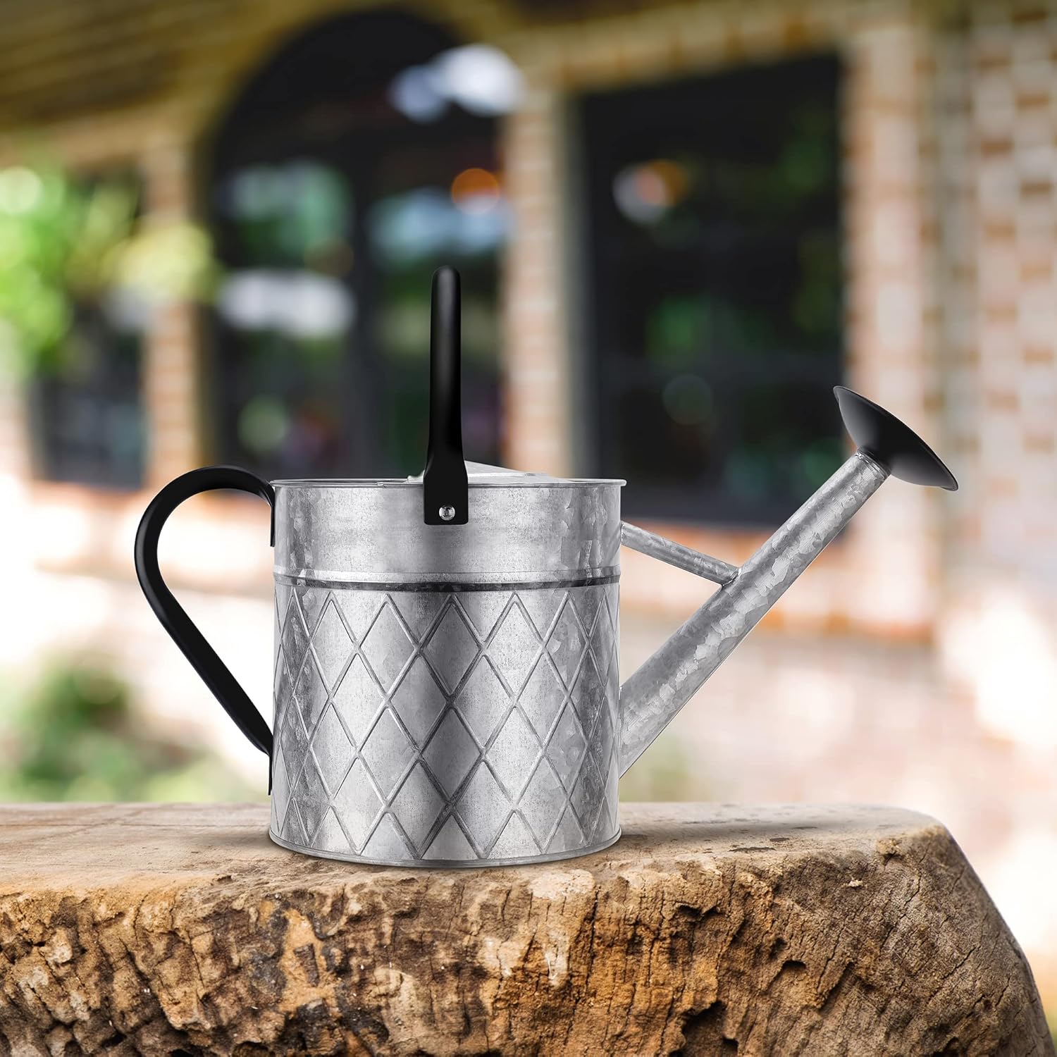 Regadera de metal galvanizado para exteriores de 1.75 galones para plantas de jardín, regadera de zinc vintage con boquilla rociadora extraíble,