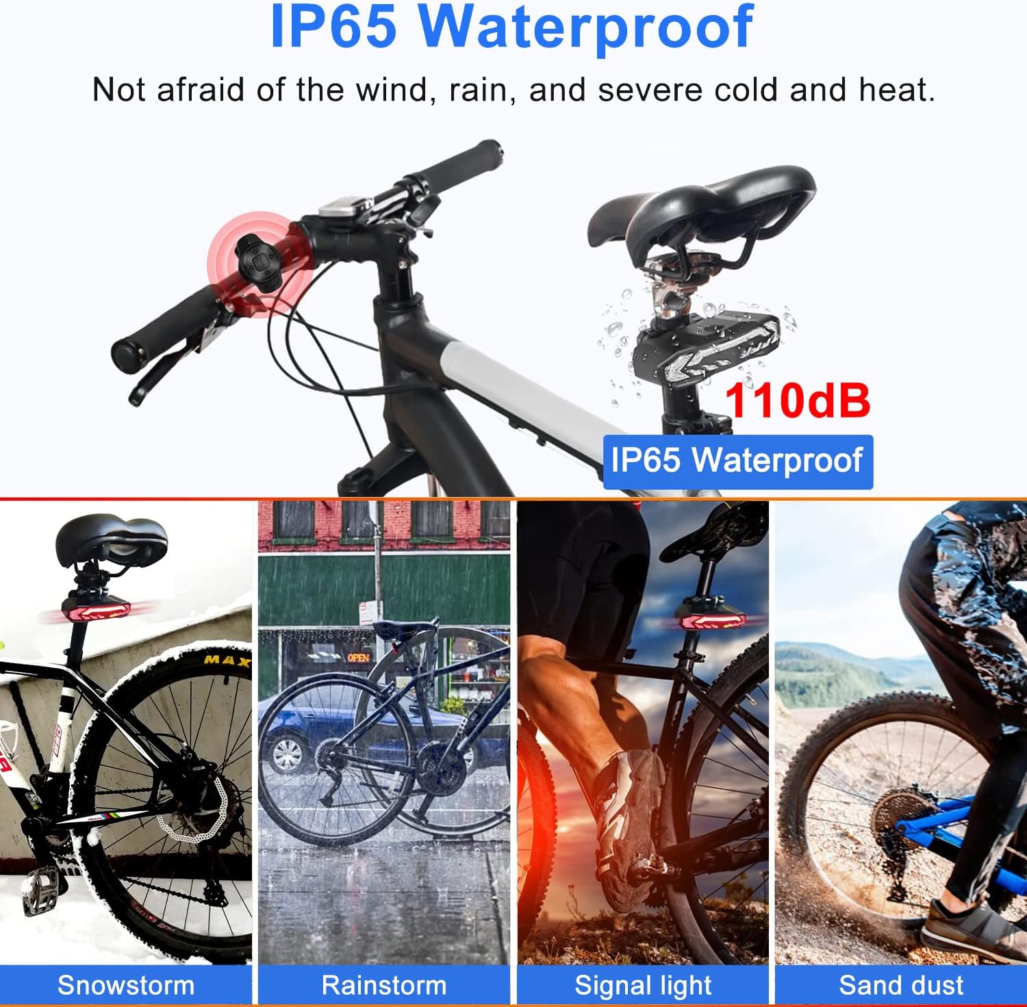 Luz trasera inteligente para bicicleta, señales de giro para bicicleta con alarma, señales de giro de bicicleta recargables por USB con campana de