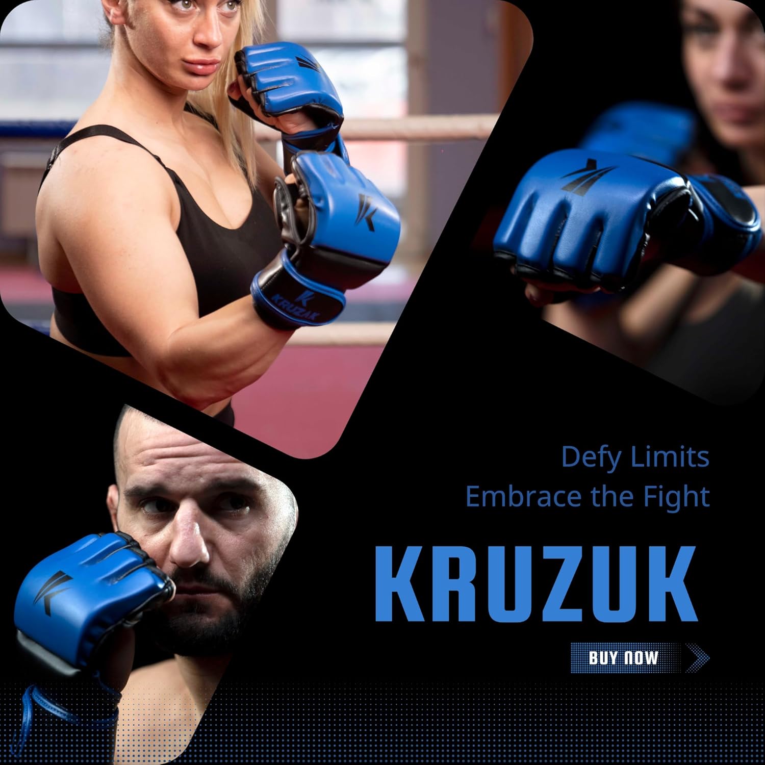Kruzak – Guantes de boxeo de medio dedo, para hombres y mujeres, vendas de mano con palmas abiertas para grappling, kickboxing, sanda, sparring,