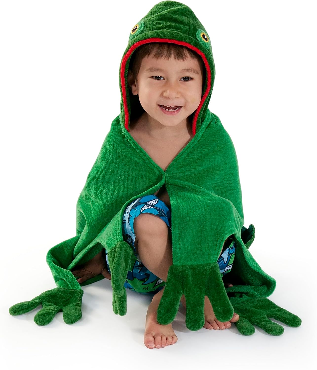Toalla de rana para niños, tamaño pequeño, con capucha verde para bañera, playa o piscina, toalla 100% algodón para niños, lavable a máquina