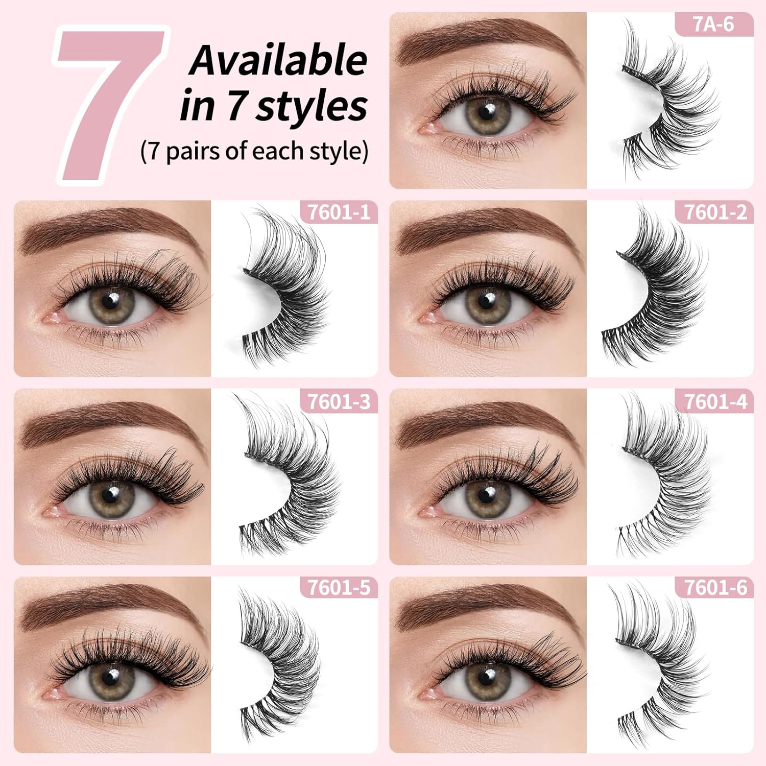 MAGEFY Pestañas suaves reutilizables, pestañas de aspecto natural, pestañas de manga 3D, pestañas de visón sintético, pestañas finas, 7 pares de