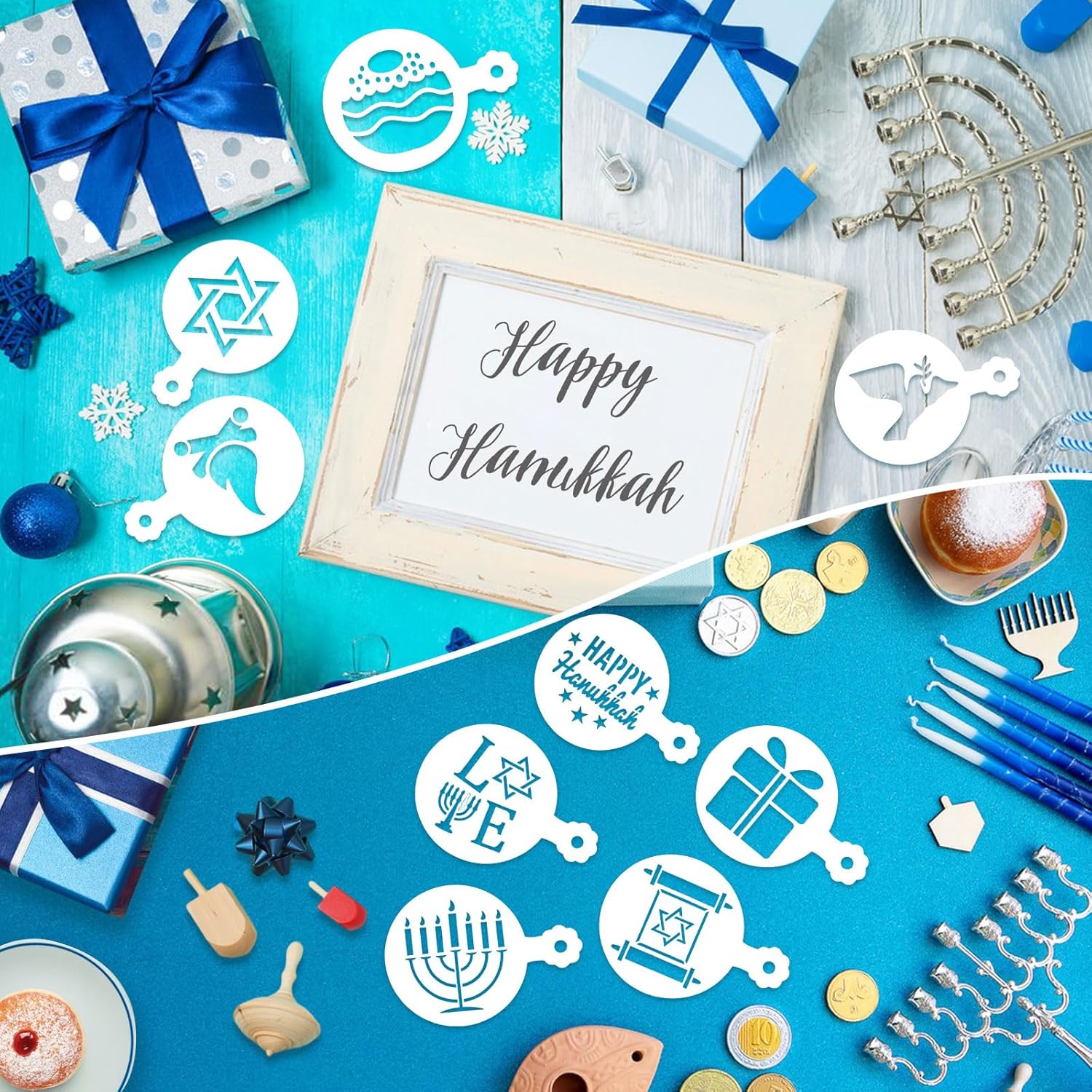 JULBEAR 36 plantillas reutilizables para galletas de Hanukkah, menorá Dreidel para galletas, café, bricolaje, Hanukkah, vacaciones, hornear,