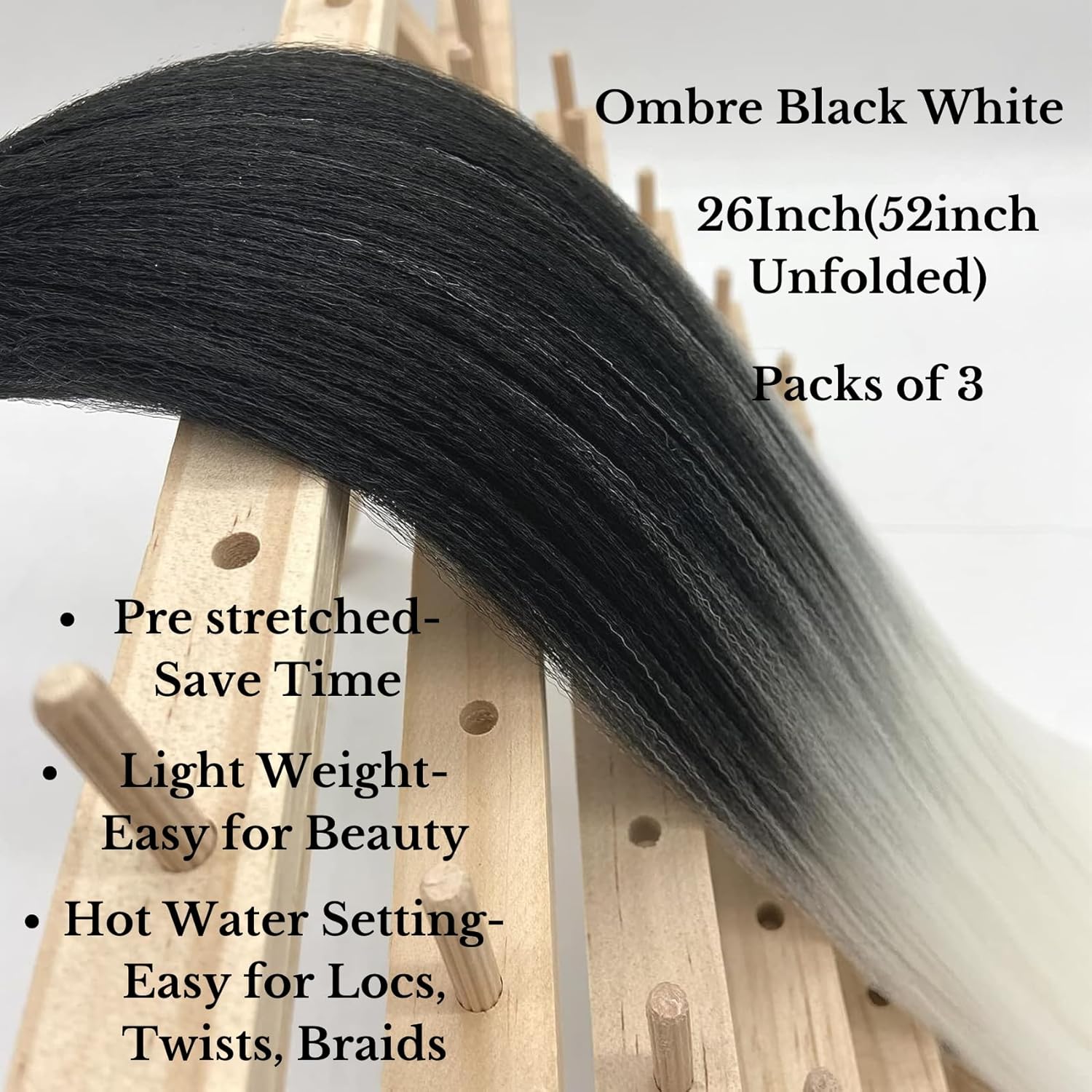 Cabello estirado de fibra Kanekalon para trenzar con cabello humano, color blanco degradado