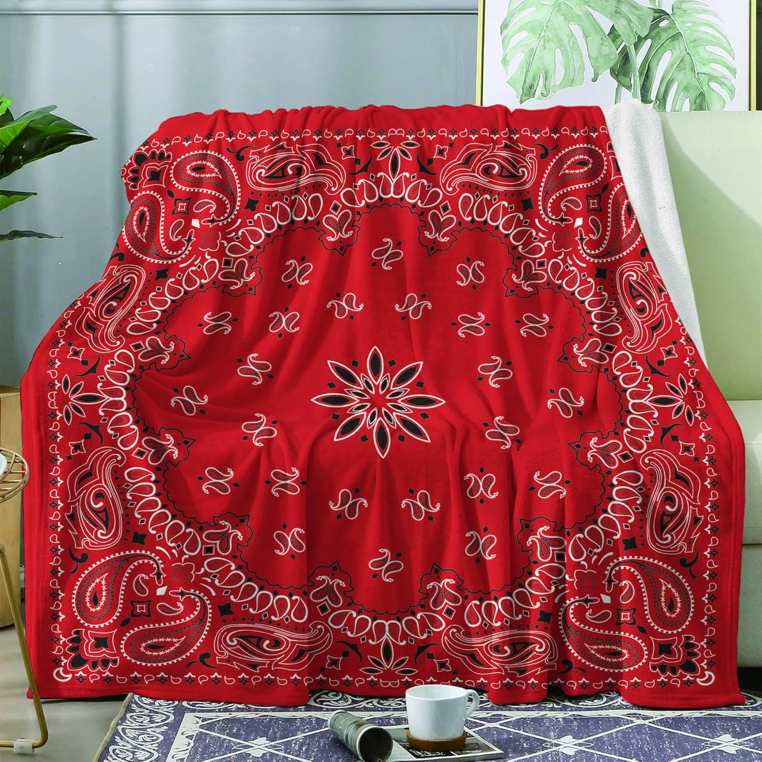 Manta roja tipo bandana, manta de vellón para sofá cama, mantas y mantas de cachemira, manta de franela de felpa súper suave y acogedora, 30 x 40