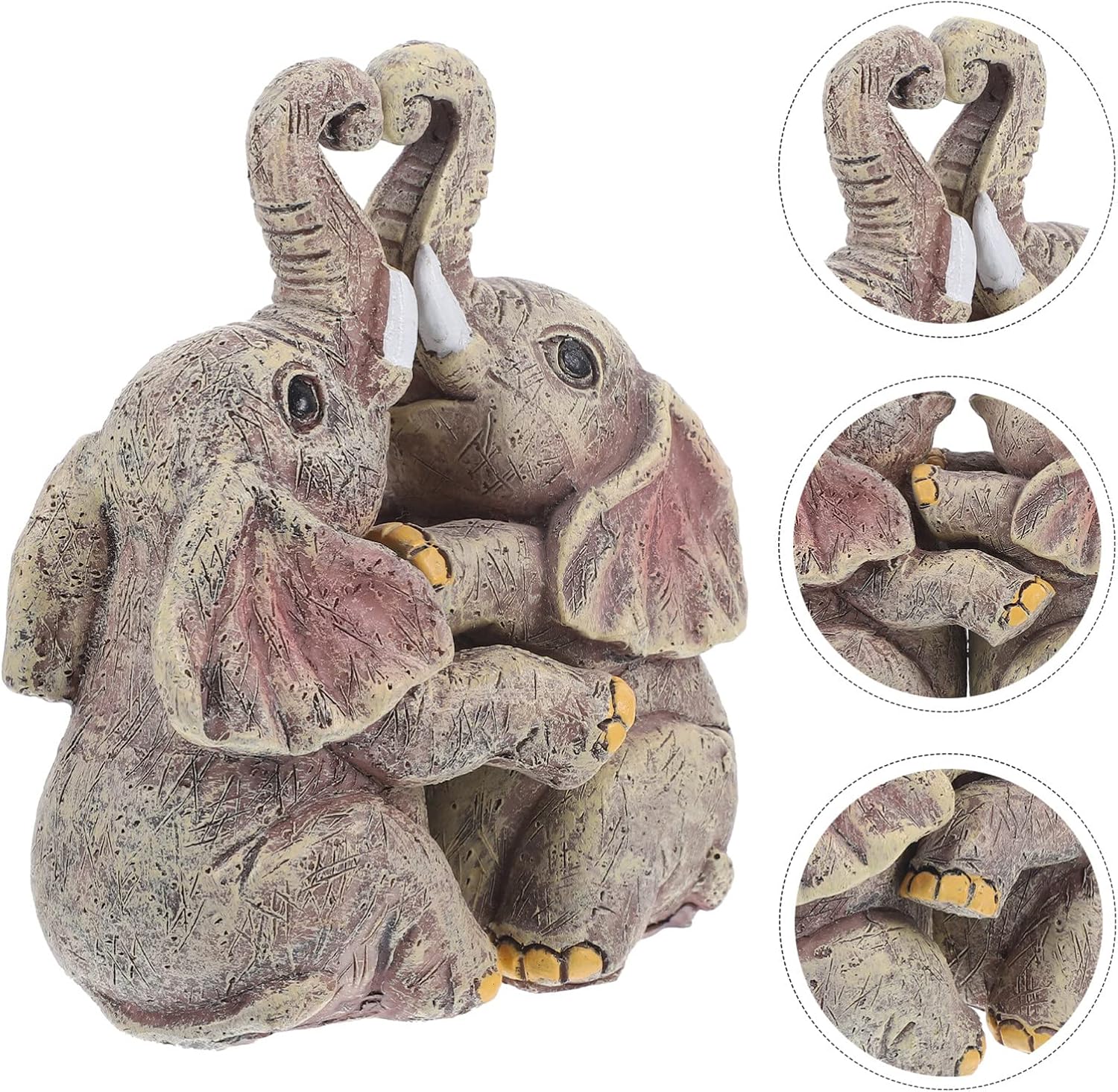 VOSAREA Estatua de elefante para pareja, 2 piezas, estatua de elefante de resina, escultura de animales, estatua de abrazos, escultura africana,