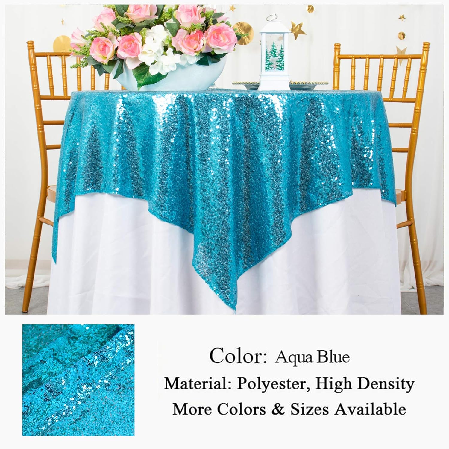 ShinyBeauty Mantel de lentejuelas color azul aguamarina de 36 x 36 pulgadas, mantel de mesa color turquesa para mesa de 36 x 36 pulgadas, para