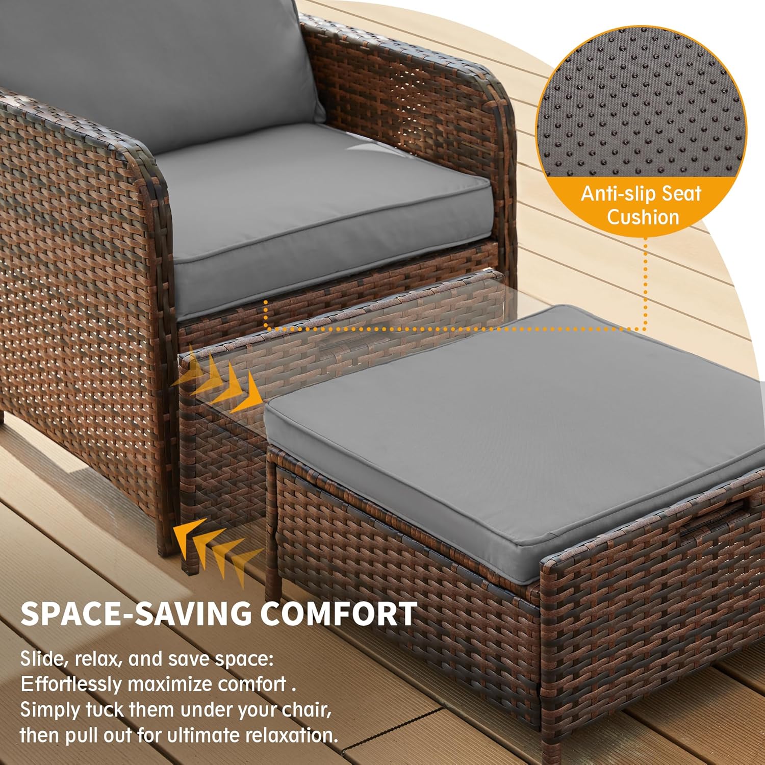 UDPATIO Juego de muebles de balcón con otomana, juego de 5 piezas de muebles de mimbre para patio con reposapiés para porche delantero, espacio