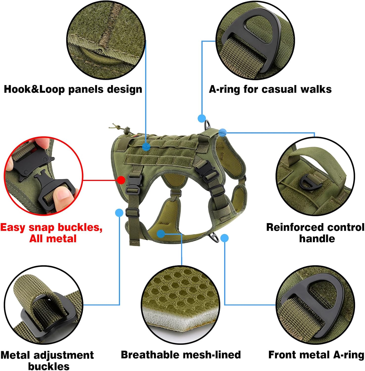 Plutus Pet Arnés táctico para perro con hebillas de metal, ajustable, chaleco para perro de servicio sin tirones con sistema Molle para perros